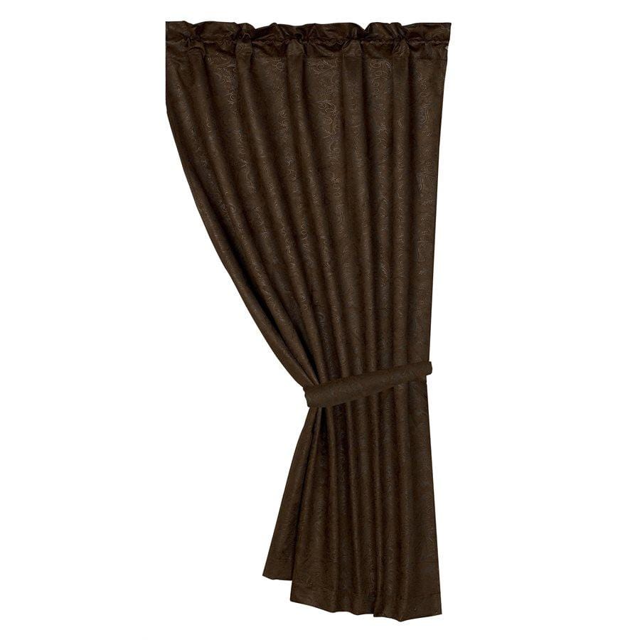 Handmade Chocolate Brown Tooled Leather Single Panel Curtain - Elegant Western Home Decor for Living Room & Bedroom Window Treatments