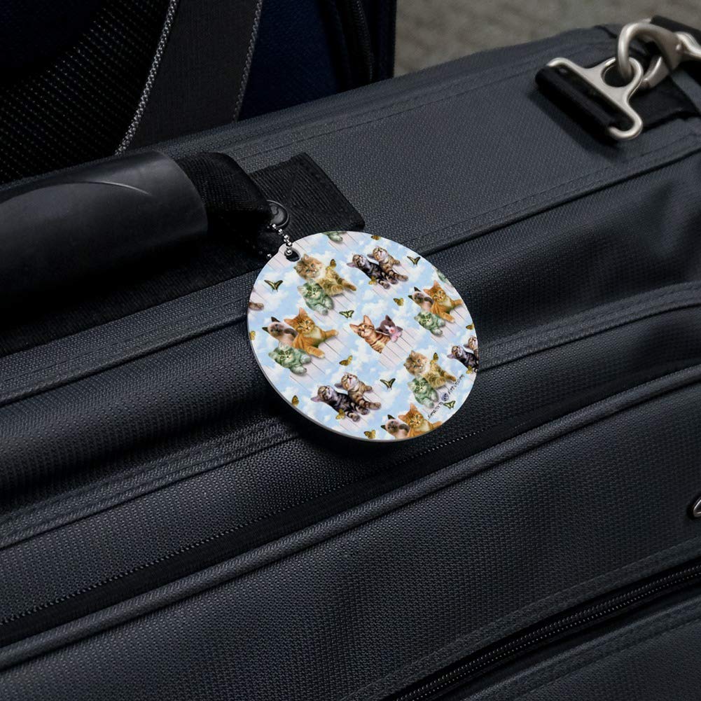 Round Luggage ID Tag with Kittens, Cats & Butterflies Pattern - Durable Suitcase & Carry-On Baggage Tag for Travel Accessories