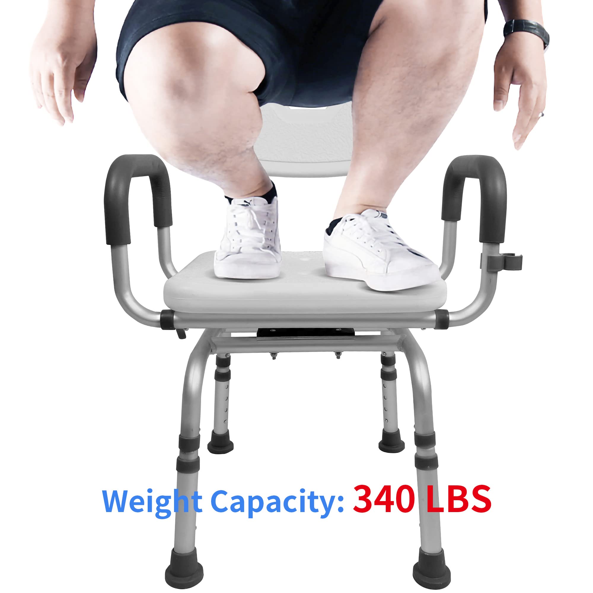 **Swivel Shower Chair for Bathtub - Adjustable Height Rotating Shower Stool with Arms & Back Support - Pivoting Bath Seat for Elderly & Disabled - Includes Shower Head Holder - Ideal for Safe Bathing & Mobility Assistance**