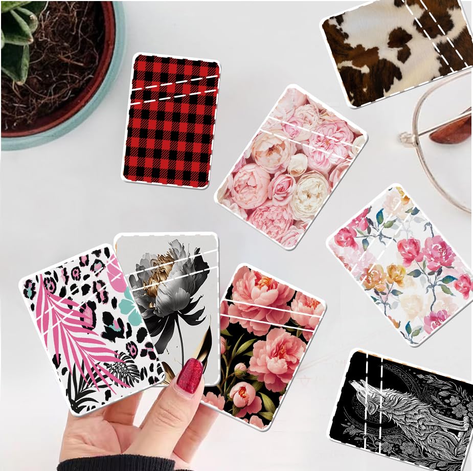 Stick-On Leather Phone Wallet - Cute Dual Pocket Credit Card Holder for Back of Phone Case | Compatible with Most Smartphones (Black & Red Checkerboard) | Perfect for Hands-Free Shopping, Travel & Daily Essentials