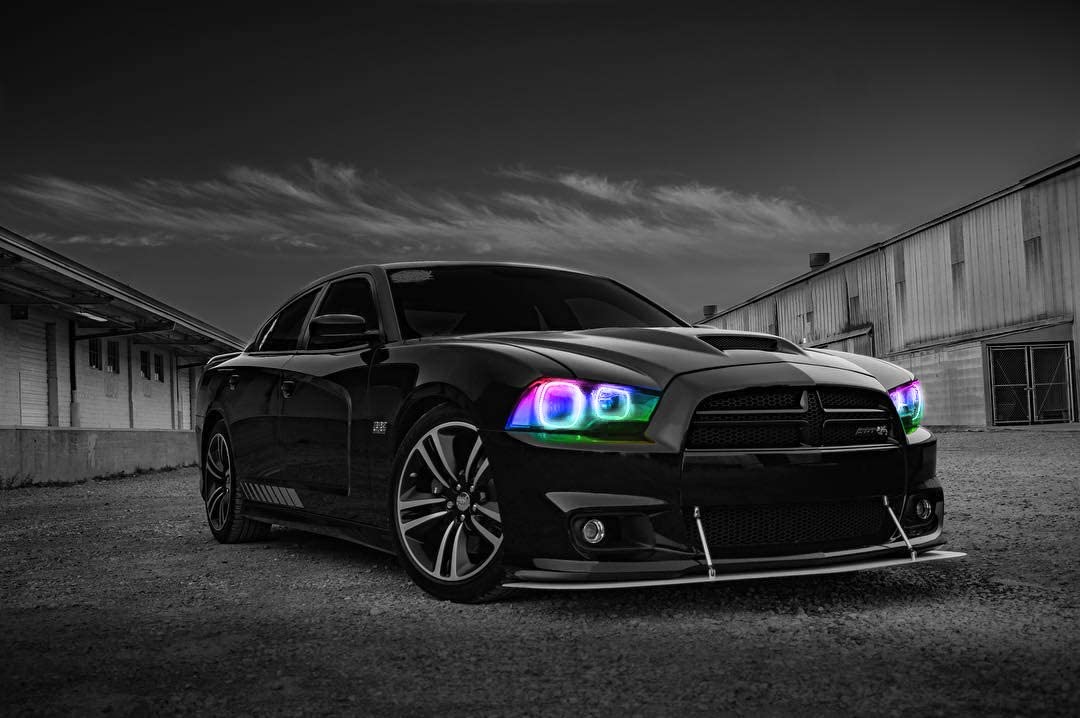 ORACLE LIGHTING ColorSHIFT LED Halo Kit for 2011-2014 Dodge Charger Headlights - 4 RGBW Halos with BC1 Controller (Part #2234-335) | Customizable Accent Lighting for Night Driving & Car Shows