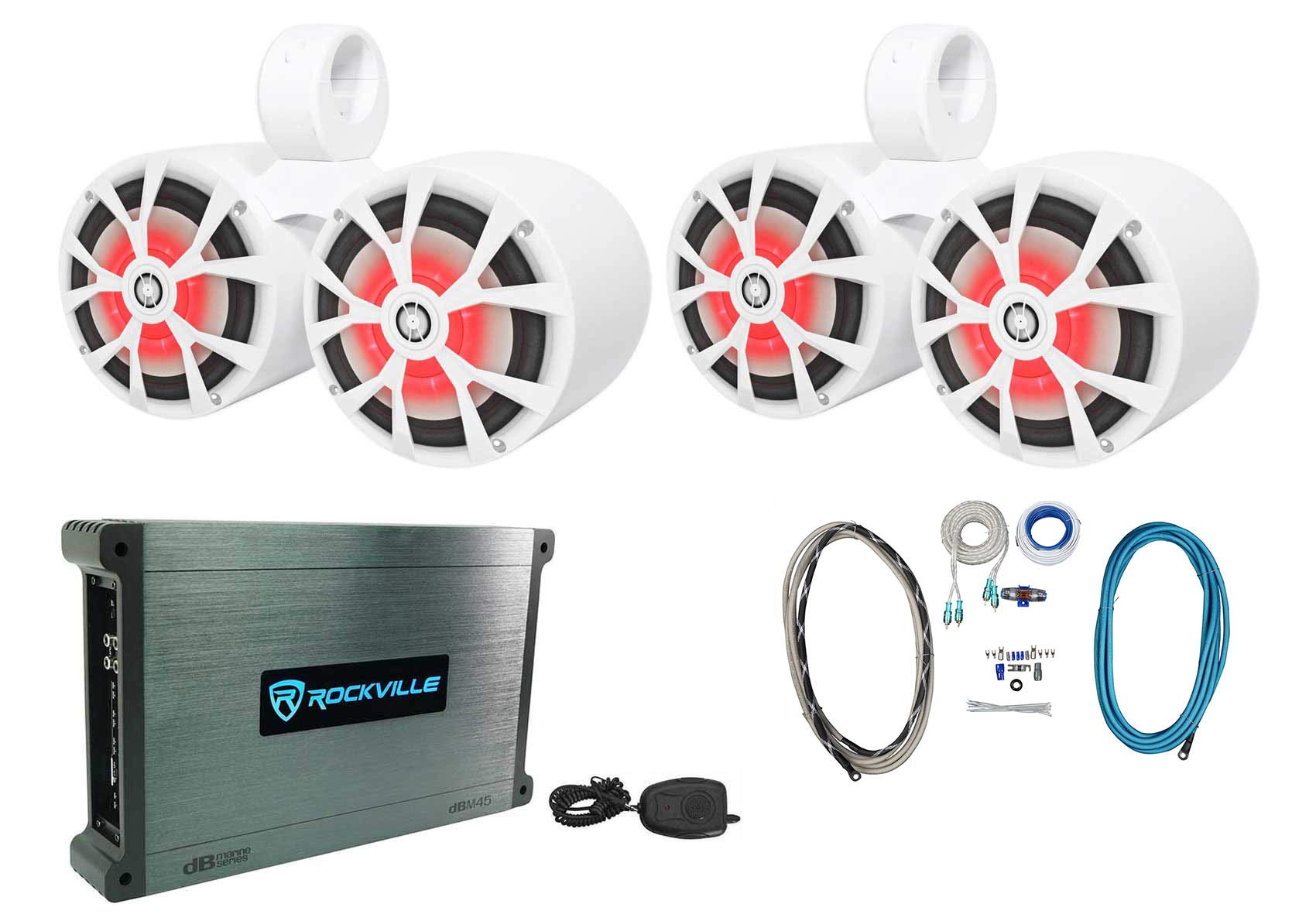 Rockville RKL80MW 8 Inch Marine Wakeboard Tower Speakers with LED Lights and Built-in Amplifier - Waterproof Boat Audio System for Wakeboarding, Jet Skiing, and Outdoor Water Sports