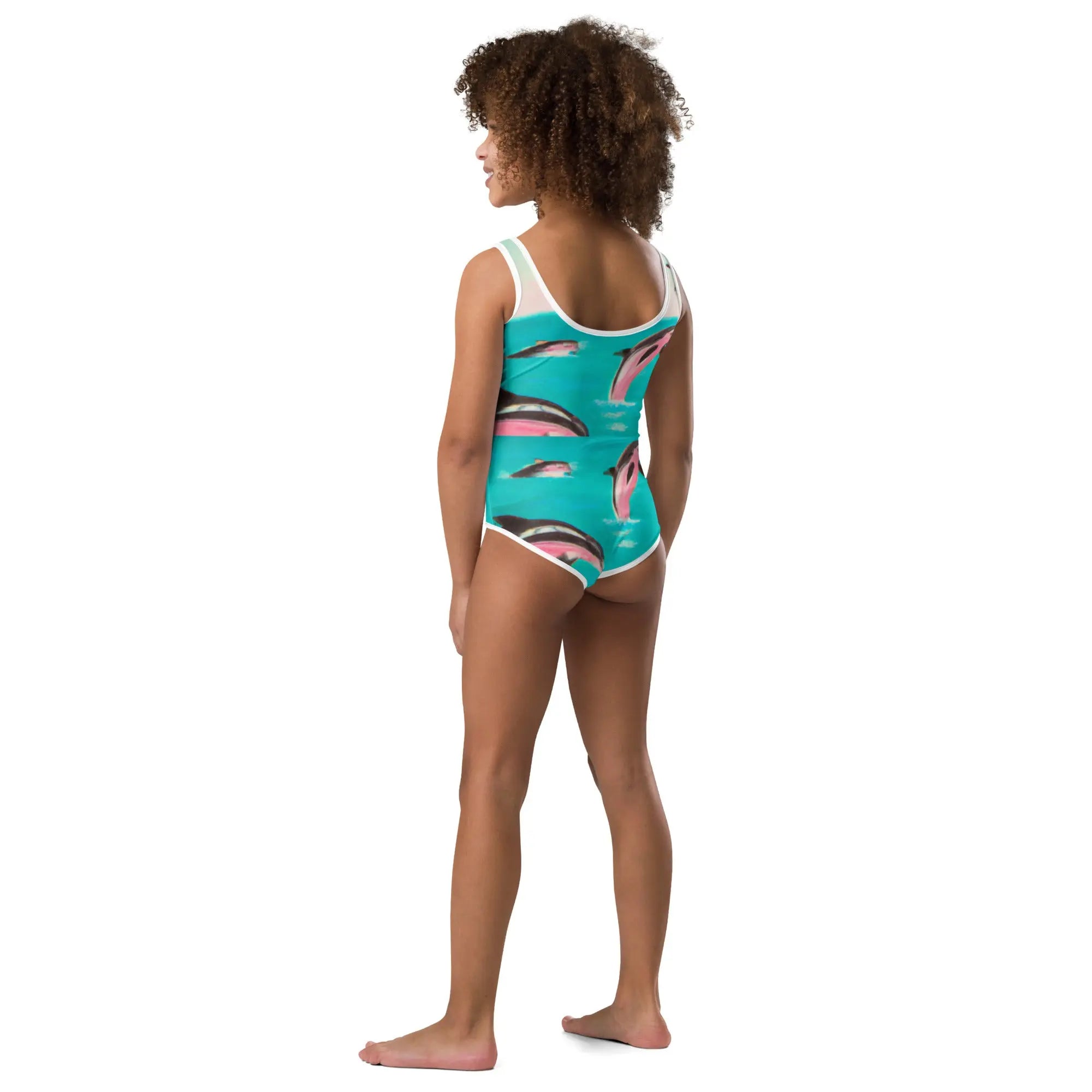 Dolphin Print Girls Swimsuit | All Over Print Kids Bathing Suit for Beach, Pool & Summer Fun