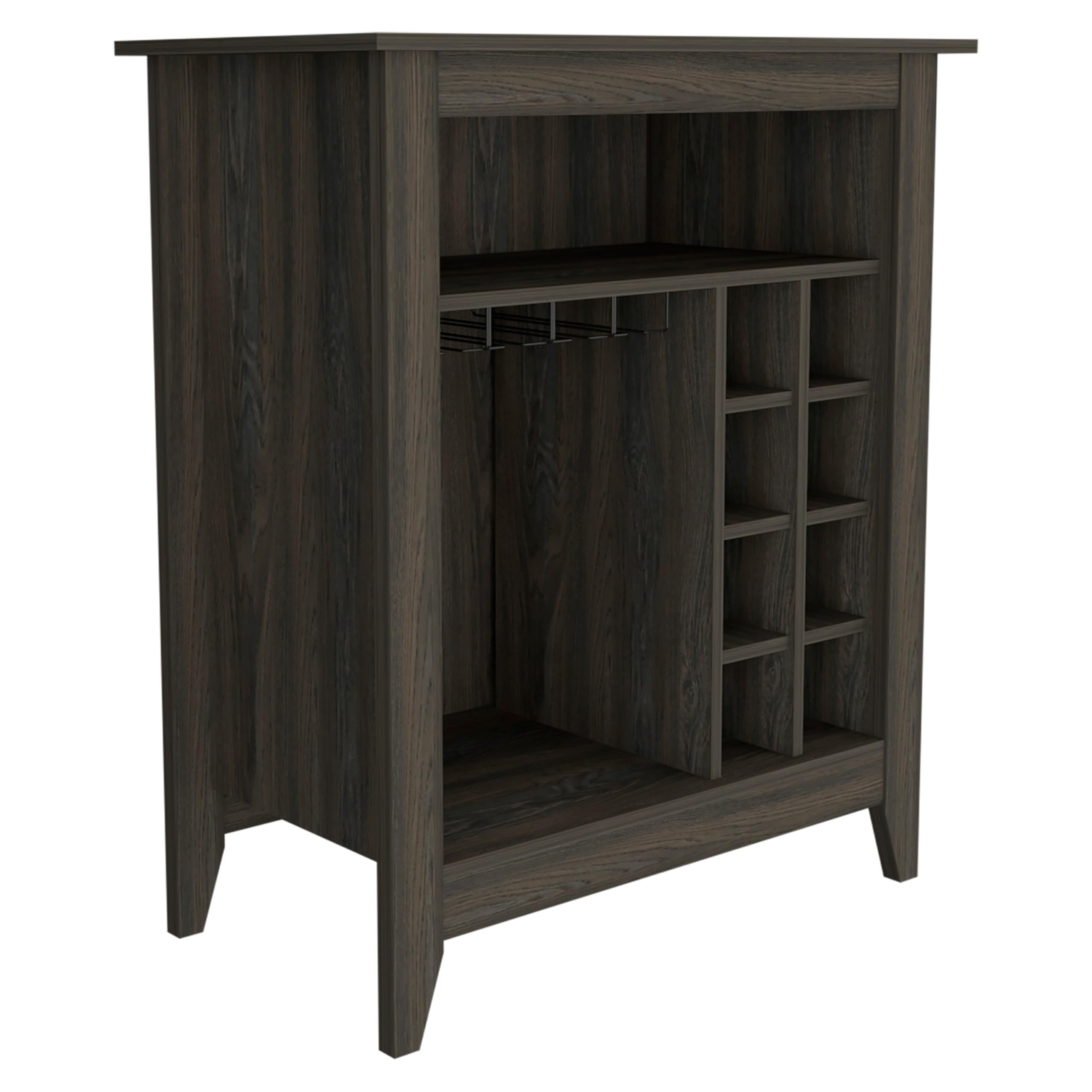 Tuhome Essential Bar Cabinet with Open Shelf, 6-Bottle Built-in Wine Rack & Drawer - Espresso Finish | Perfect for Home Bar, Dining Room & Entertaining Spaces