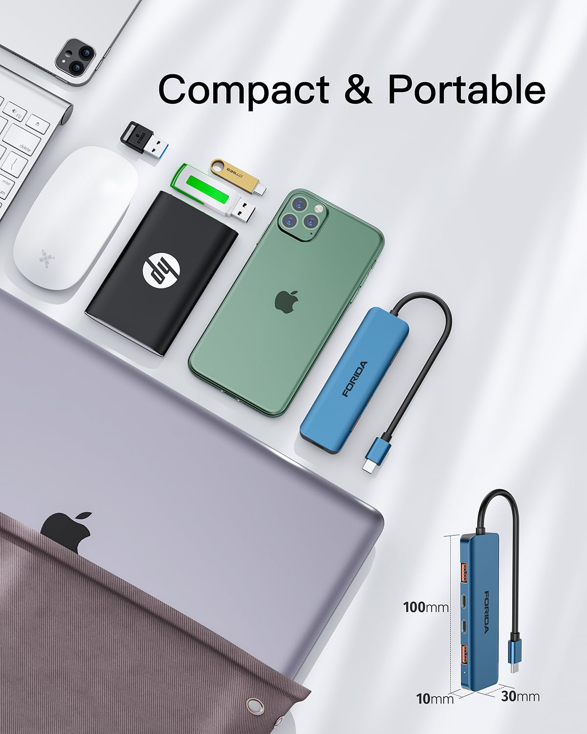 10Gbps USB C Hub with 100W PD Charging - 2 USB C 3.2 Gen 2 & 2 USB A 3.2 Gen 2 Ports - Compatible with MacBook, Surface, XPS, Samsung, Dell - Perfect for Work, Travel & Home Office (Blue)