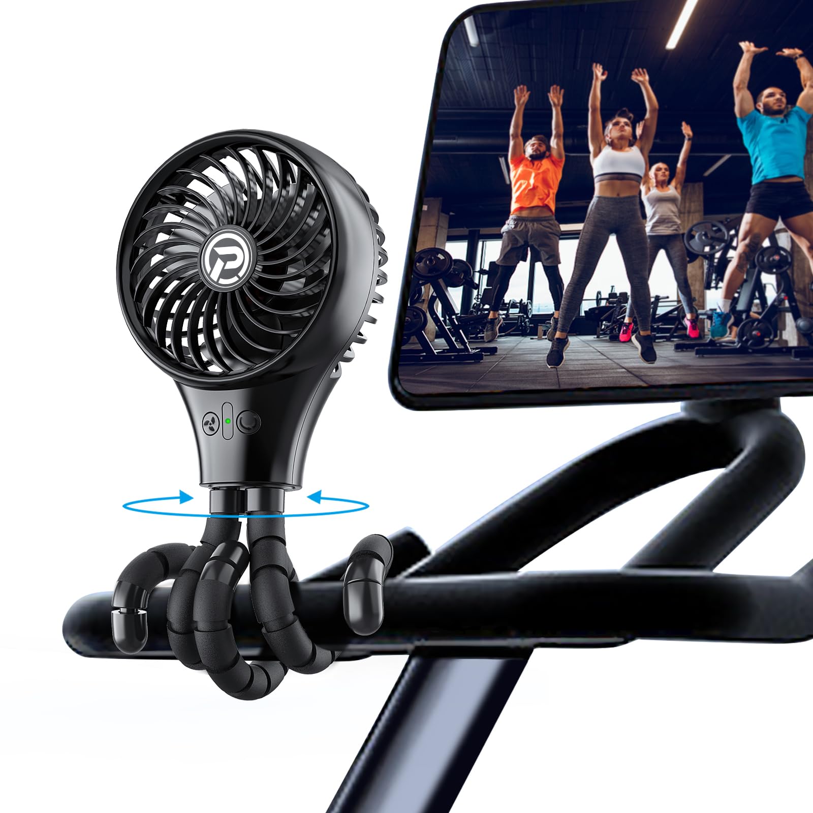 MORECORE Auto Oscillating Clip Fan for Exercise Bike & Treadmill - Portable Rechargeable Battery Fan with Flexible Tripod Stand - Perfect for Gym Workout, Home Fitness Equipment & Indoor Cycling - Stay Cool During Cardio Training & Workout Sessions