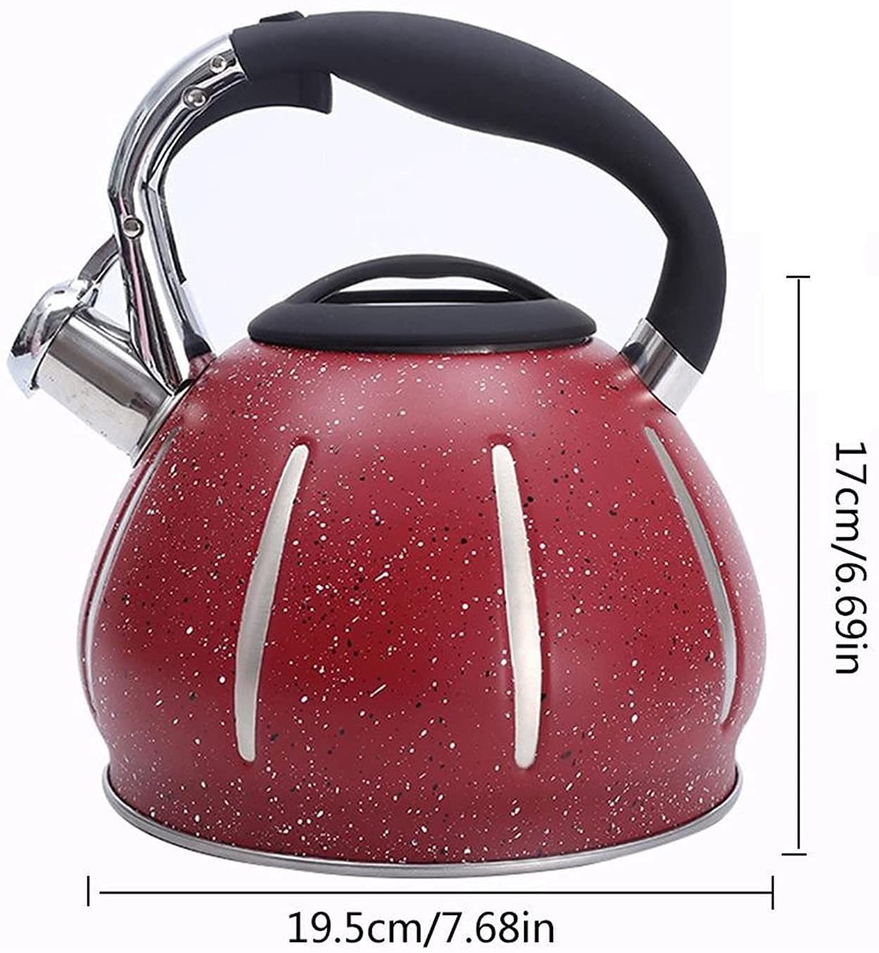 3L Stainless Steel Whistling Tea Kettle - Stovetop Safe for Gas, Electric & Induction - Anti-Scald Handle with Heat-Resistant Printing - Classic Red - Perfect for Home, Office & Tea Ceremonies