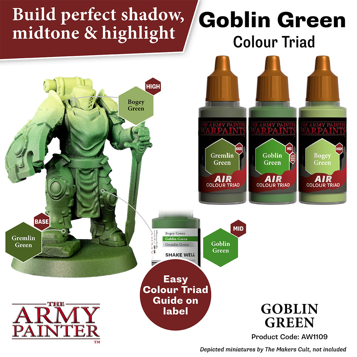 Warpaints Air: Goblin Green - Premium Acrylic Miniature Paint for Tabletop Gaming & Warhammer Models - Perfect for Fantasy Figures & Hobby Painting