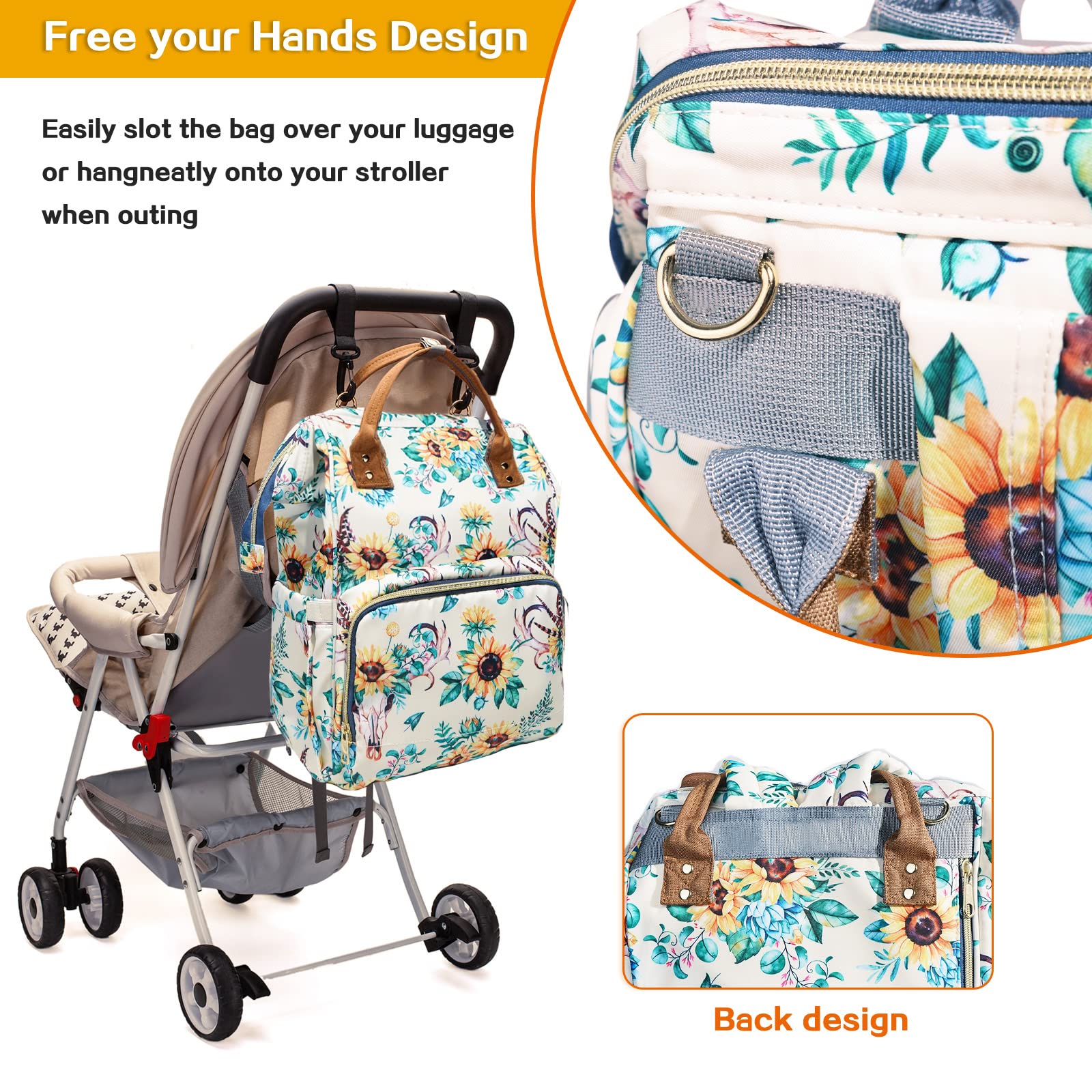 Waterproof Floral Diaper Backpack for Women - Baby Care Travel Bag with Nappy Changing Station (White) | Perfect for Moms On-The-Go, Daycare & Family Outings