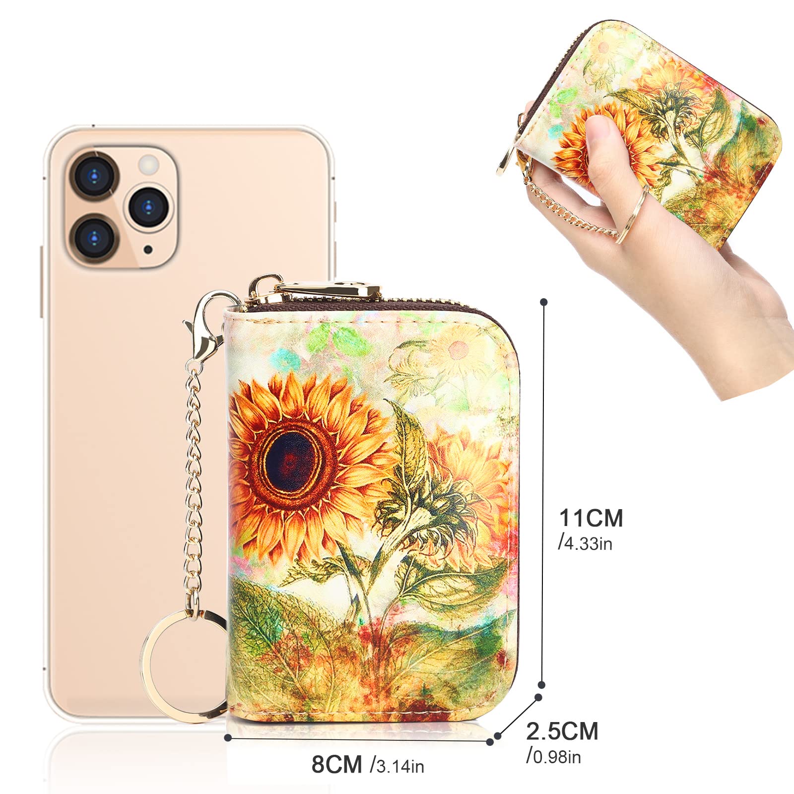 APHISON RFID Blocking Leather Wallet for Women - Slim Zipper Credit Card Holder with Keychain, Stylish & Secure Card Case (Perfect for Travel, Work & Everyday Use)