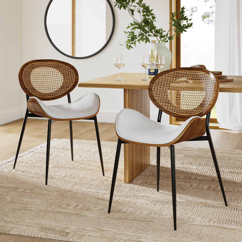 Flora Curved Wood Backrest Faux Leather Upholstered Dining Chair Cushion - Ergonomic Support for Kitchen, Restaurant & Office - Comfortable Seat Pad with Wooden Frame (Multiple Styles Available)