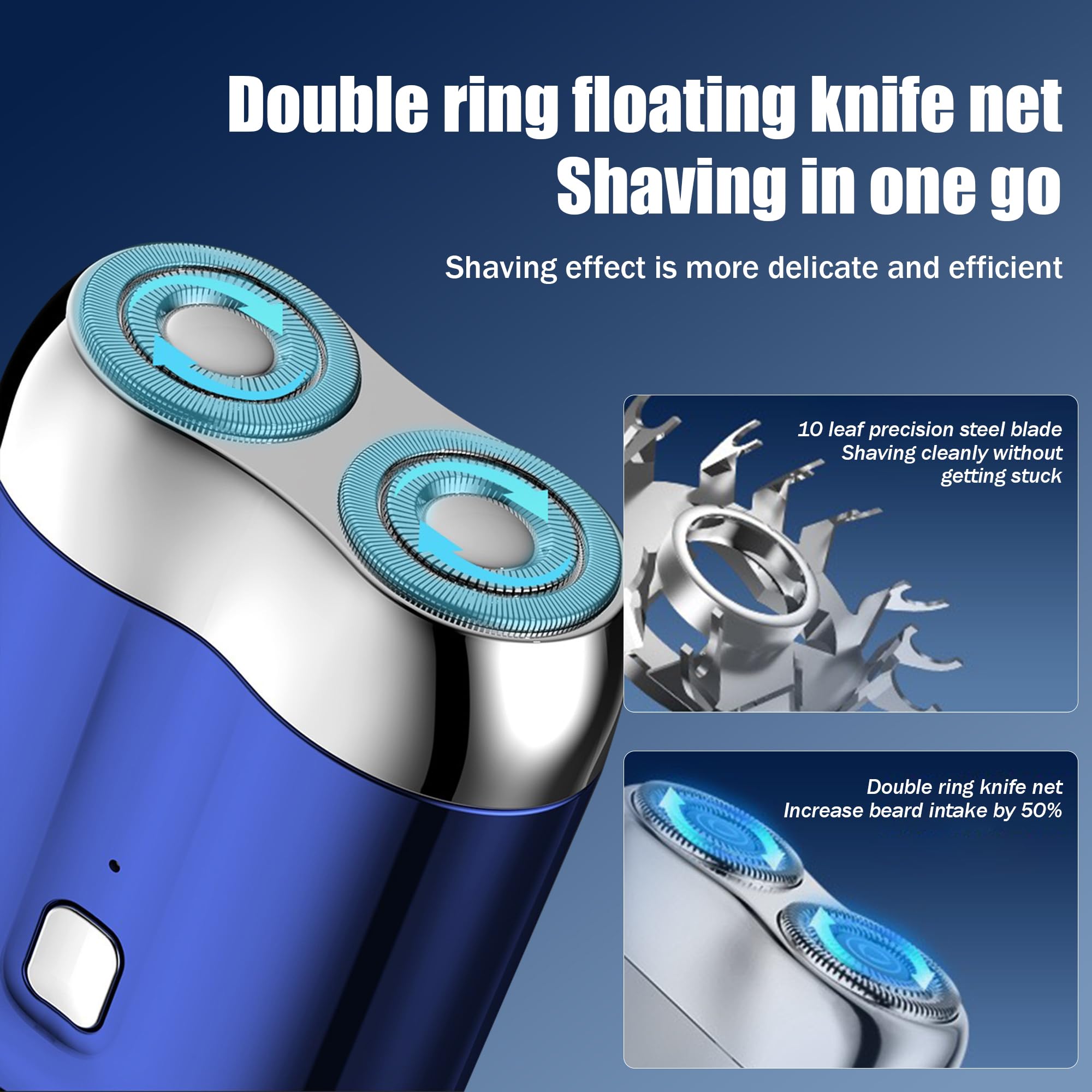 Mini Electric Shaver for Men - Portable Dual Head USB Rechargeable Waterproof Travel Razor - Perfect for Home, Office & On-The-Go Grooming (Blue)