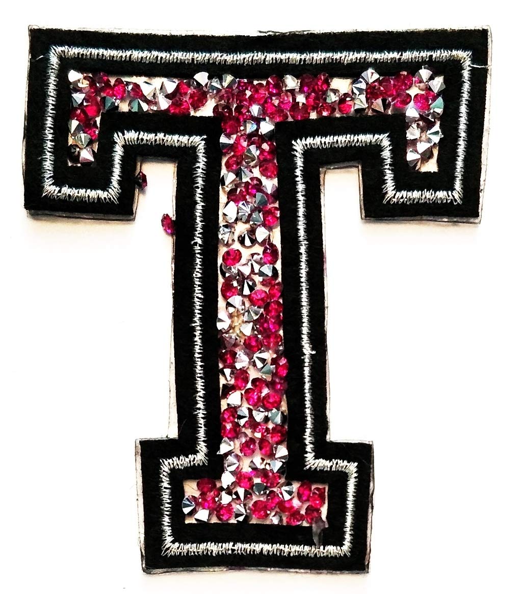 Pink Crystal Diamond Letter T Iron-On Patch - Embroidered Applique for Clothing, Hats, Bags - DIY Sew-On Patch for School, Study, Birthday Gifts - Perfect for Customizing Jackets, Backpacks & Denim