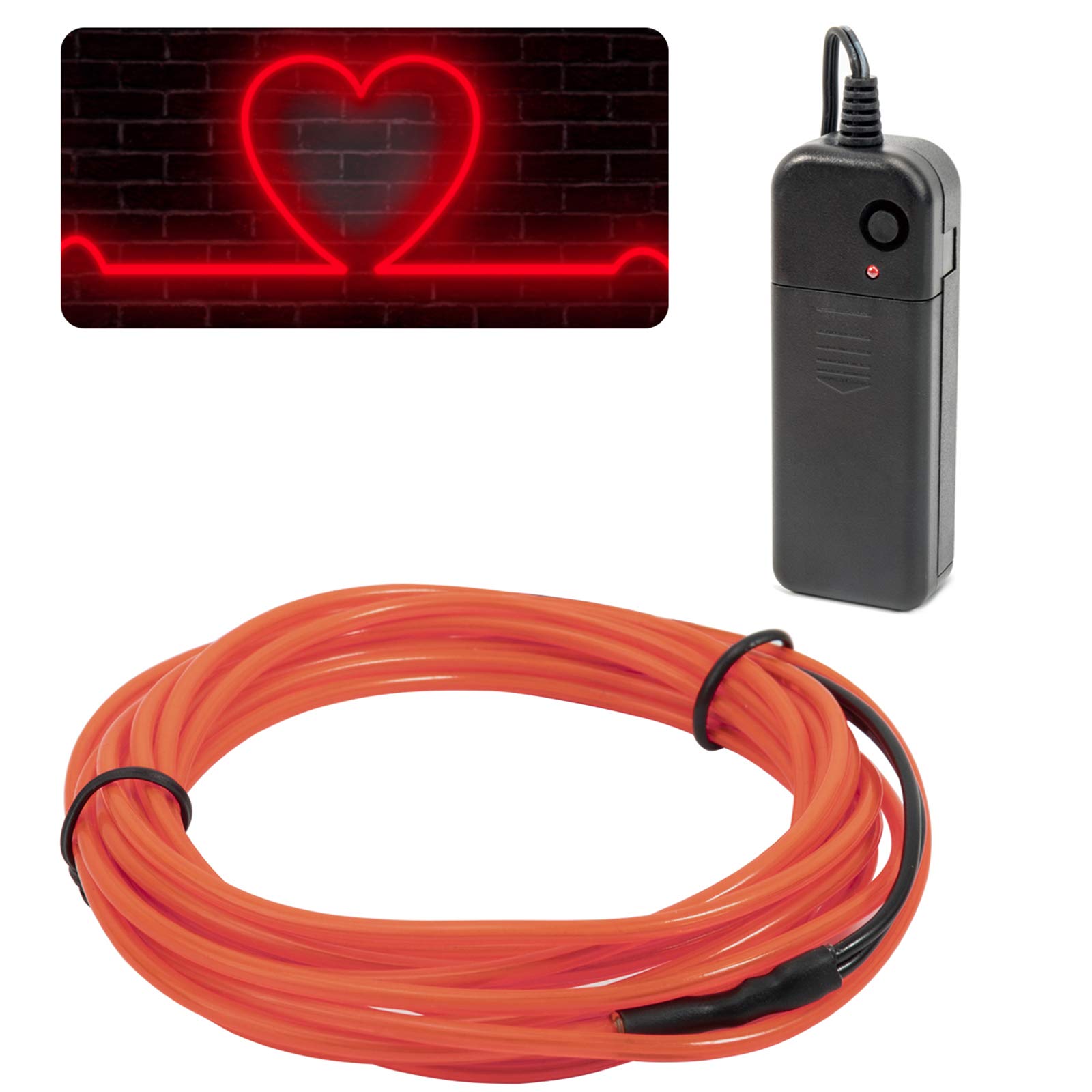 JIGUOOR 9.8ft EL Wire Battery Pack - Bright Neon Light Strip with 360° Illumination for DIY, Parties, Halloween & Christmas Decorations - Perfect for Home, Pub, Festival & Nighttime Events (3m, Red)