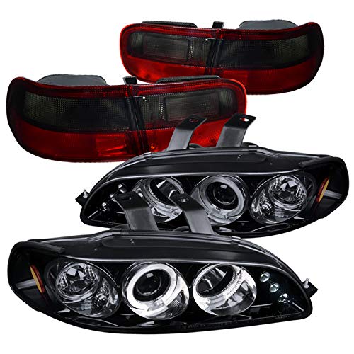 Spec-D Tuning Glossy Black Halo LED Projector Headlights & Red Smoke Tail Lights - Compatible with 1992-1995 Honda Civic 2/4Dr - Left & Right Pair Headlamp Assembly - Upgrade Your Ride for Night Driving & Enhanced Style