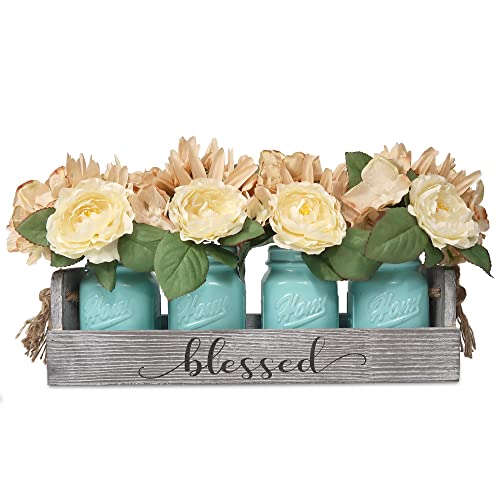 4 Blue Jars-farmhouse centerpieces