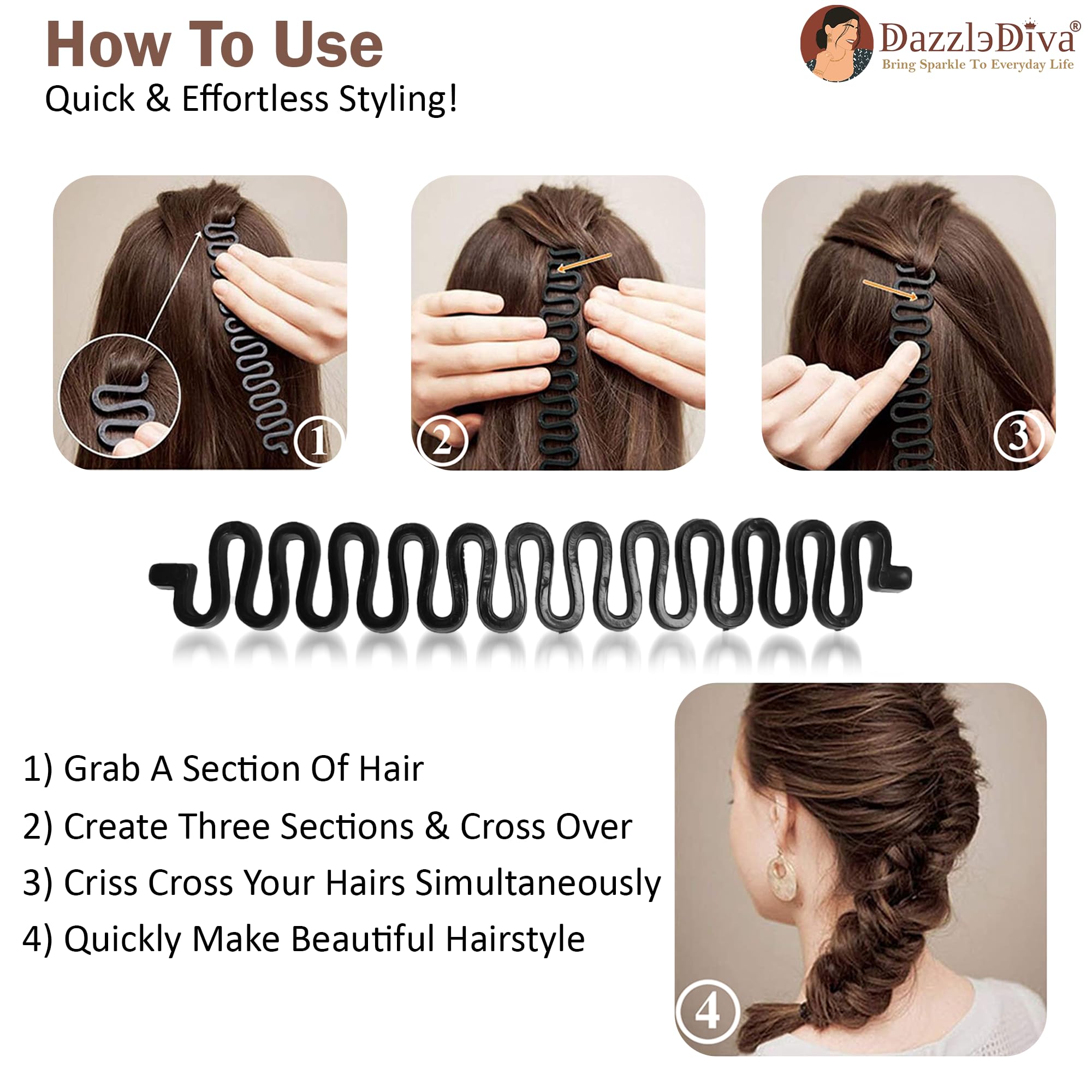 DazzleDiva Hair Braider Tool - Professional Hair Weave & Twist Braid Roller Maker for Women & Girls - 2 Pack Black Hair Styling Accessories | Perfect for Salon, Home Use & Travel Styling