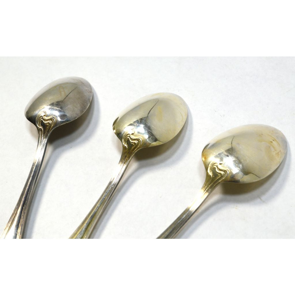 Vintage ERCUIS Silver Plated Flatware Set - 3 Oval Teapoons & Fruit Spoons with Wave Pattern - Perfect for Afternoon Tea, Dessert Serving & Antique Collection