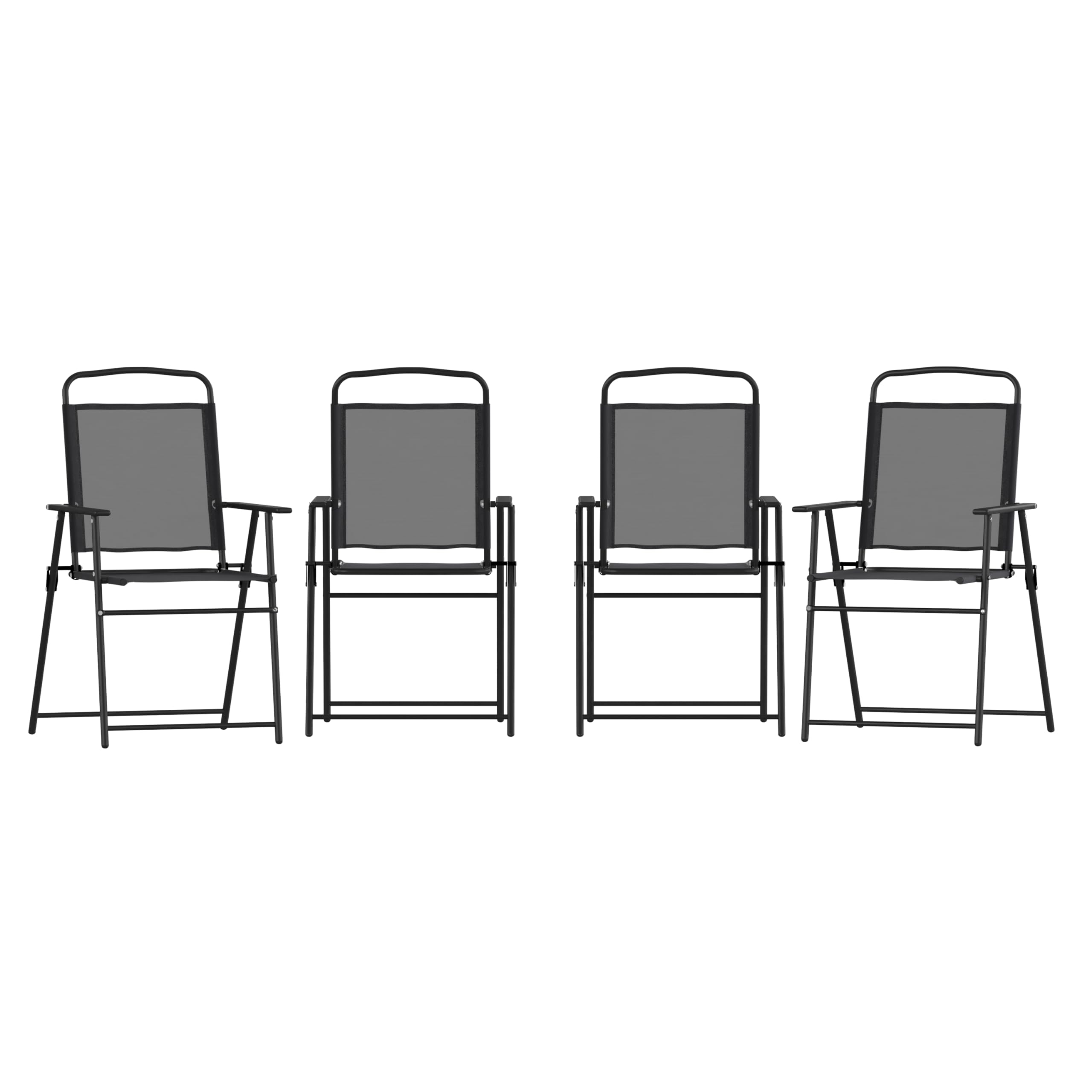 Folding Patio Sling Chairs - Set of 4 Outdoor Textilene Lawn Chairs with Armrests, Durable & Comfortable for Backyard, Poolside, Garden, and Patio Relaxation