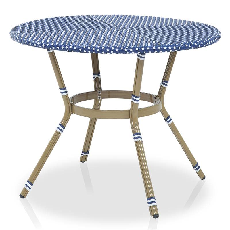 Furniture of America Hamner French Aluminum Round Patio Dining Table - Blue Outdoor Garden Furniture for Backyard, Poolside & Terrace Dining