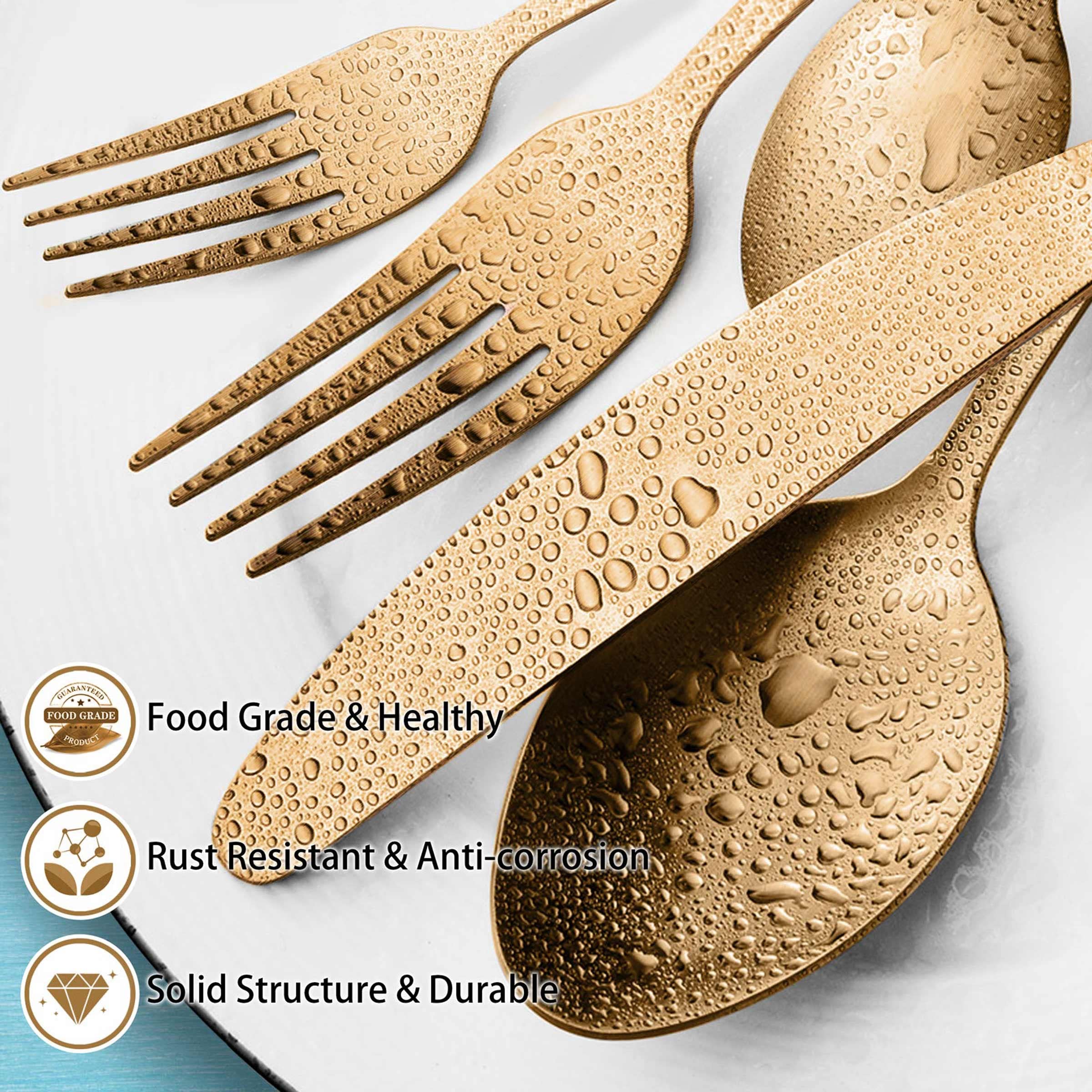 25-Piece Matte Gold Silverware Set with Serving Utensils - Stainless Steel Flatware Cutlery Set for 4 - Elegant Kitchen & Tableware for Home, Restaurant & Party - Satin Finish & Dishwasher Safe - Perfect for Dining, Entertaining & Special Occasions