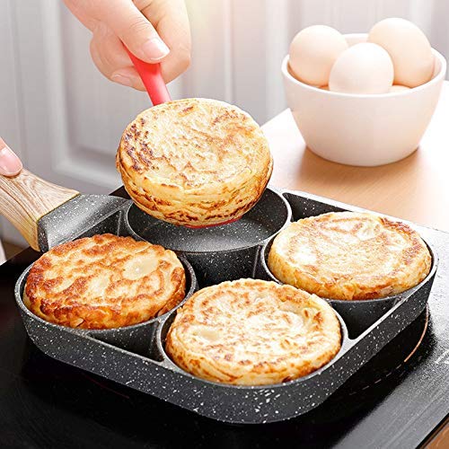 Non-Stick 4-Hole Omelet Pan for Burgers, Eggs & Pancakes - Oil-Free Cooking, Smoke-Free Breakfast Grill Wok - Perfect for Quick Breakfasts, Camping & Family Cooking