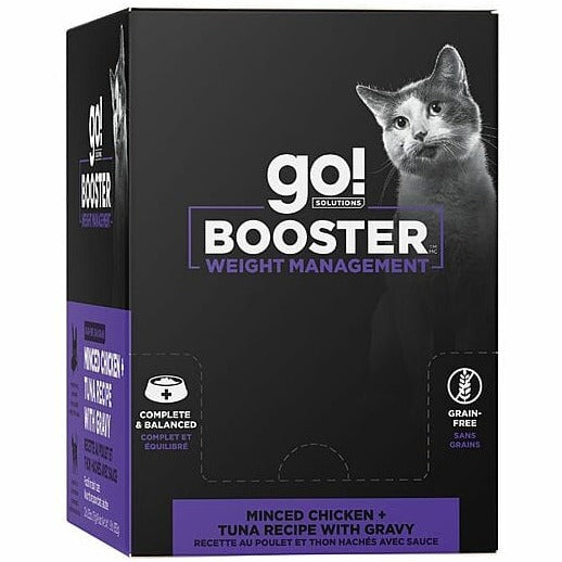 Go! Solutions Booster Weight Management Minced Chicken & Tuna with Gravy Wet Cat Food - High Protein, Grain-Free Formula for Healthy Weight Loss in Cats - Perfect for Indoor & Overweight Felines