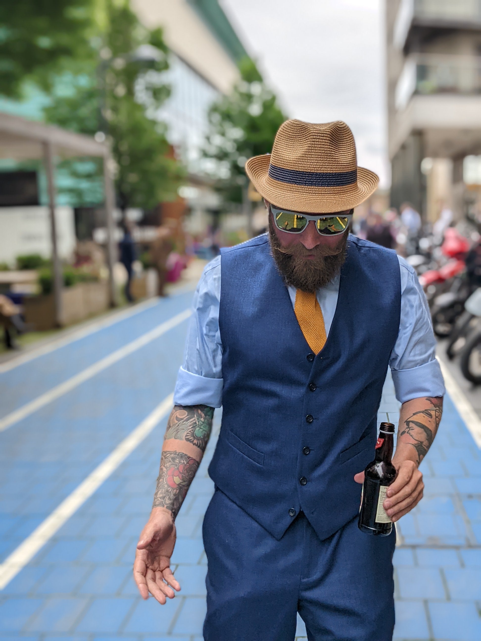 Foldable Travel Trilby Sun Hat with Blue Band - Stylish UV Protection for Beach, Hiking & Outdoor Adventures