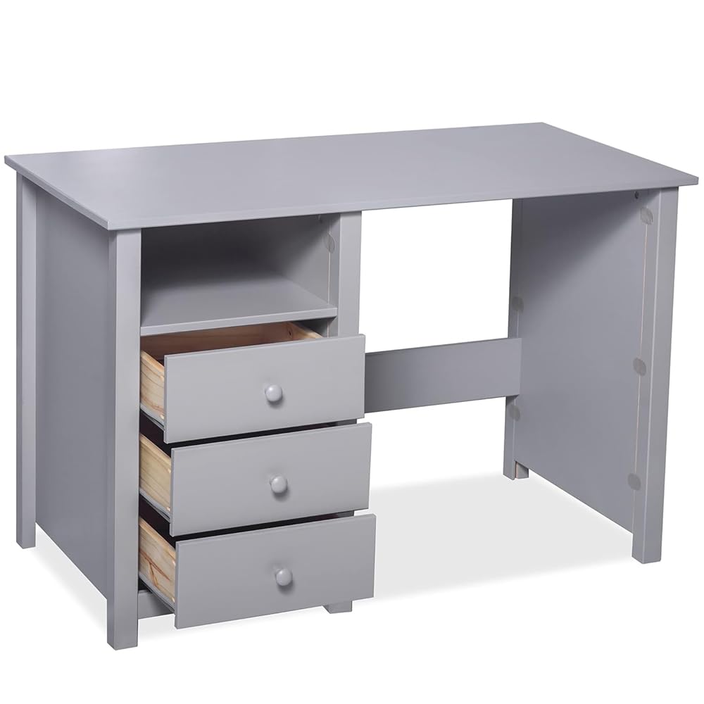 Solid Wood Grey Compact Computer Desk with Drawers - Sturdy Pine Home Office Desk with Smart Storage - Perfect for Study, Bedroom, or Small Space Workstation - Ergonomic Writing & Laptop Workspace
