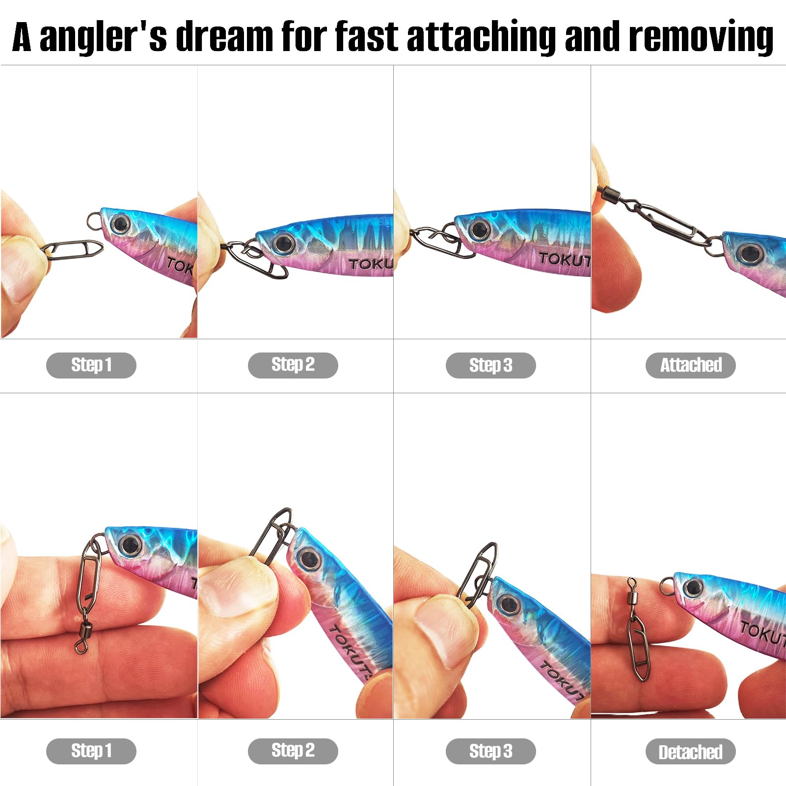 **Quick Change Fishing Power Clips - Black Fishing Swivel Snaps for Easy Tackle Replacement | Perfect for Saltwater & Freshwater Fishing**