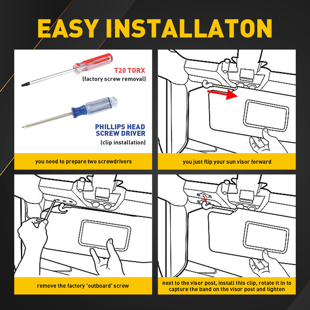 2018-2022 Jeep JK JL JT Gladiator & Wrangler Sun Visor Clips - Heavy Duty Double Screw Design | Perfect for Off-Roading & Daily Driving