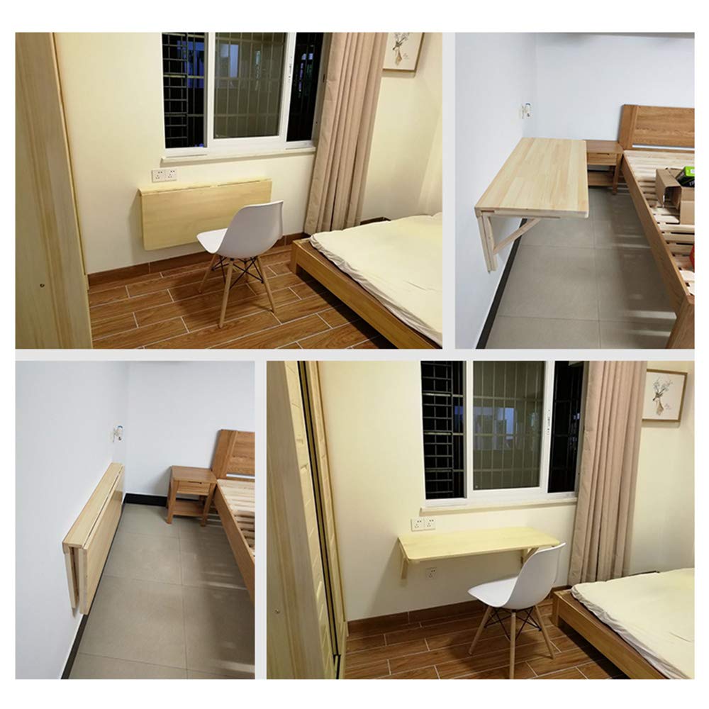 Space-Saving Folding Wall-Mounted Drop-Leaf Table - Pine Wood Computer Desk for Small Spaces, Kids Study Table, Kitchen Dining Table & Home Office Desk (Wood Color) | Perfect for Apartments, Dorms & Tiny Homes