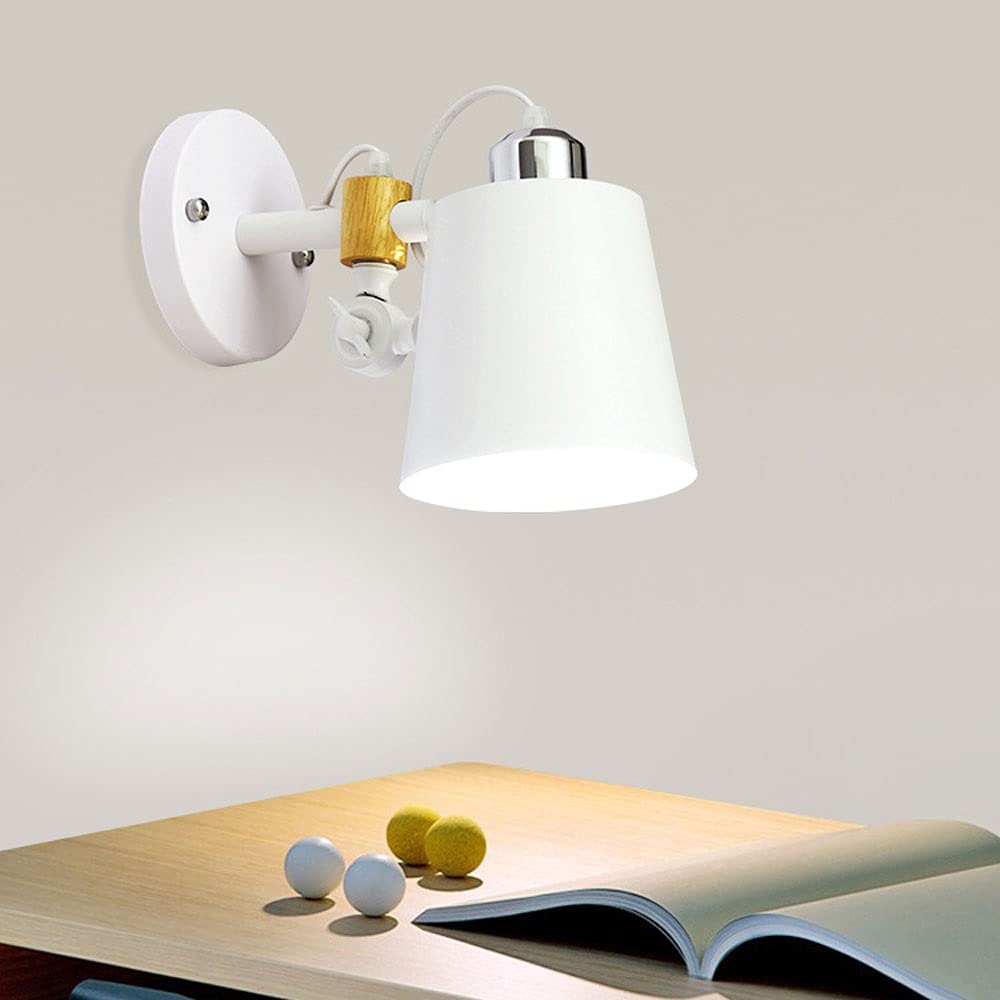 Modern Wooden Wall Wash Light - Adjustable E27 Indoor Reading Lamp, Nordic Style Bedside Lighting for Bedroom, Living Room & Study - Simple Iron Art Wall Sconce (White) | Perfect for Cozy Reading Nooks & Ambient Bedroom Lighting