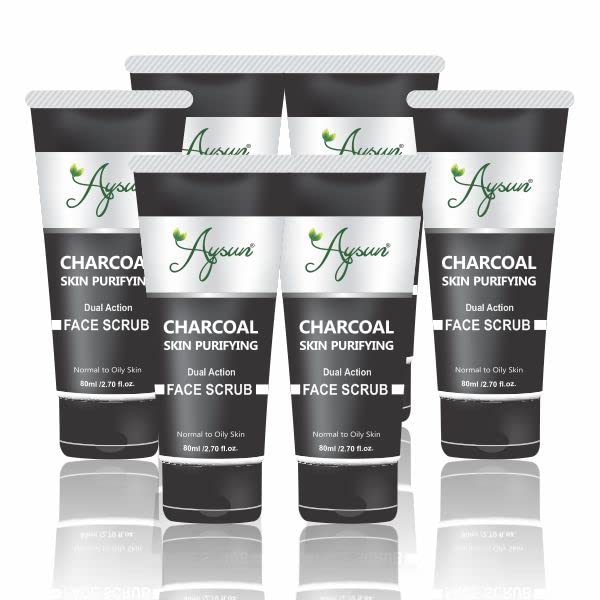 Aysun Natural Charcoal Face Scrub - Deep Cleansing & Exfoliating Combo Pack (6 Pack) for Acne, Blackheads & Oily Skin - Perfect for Daily Skincare Routine