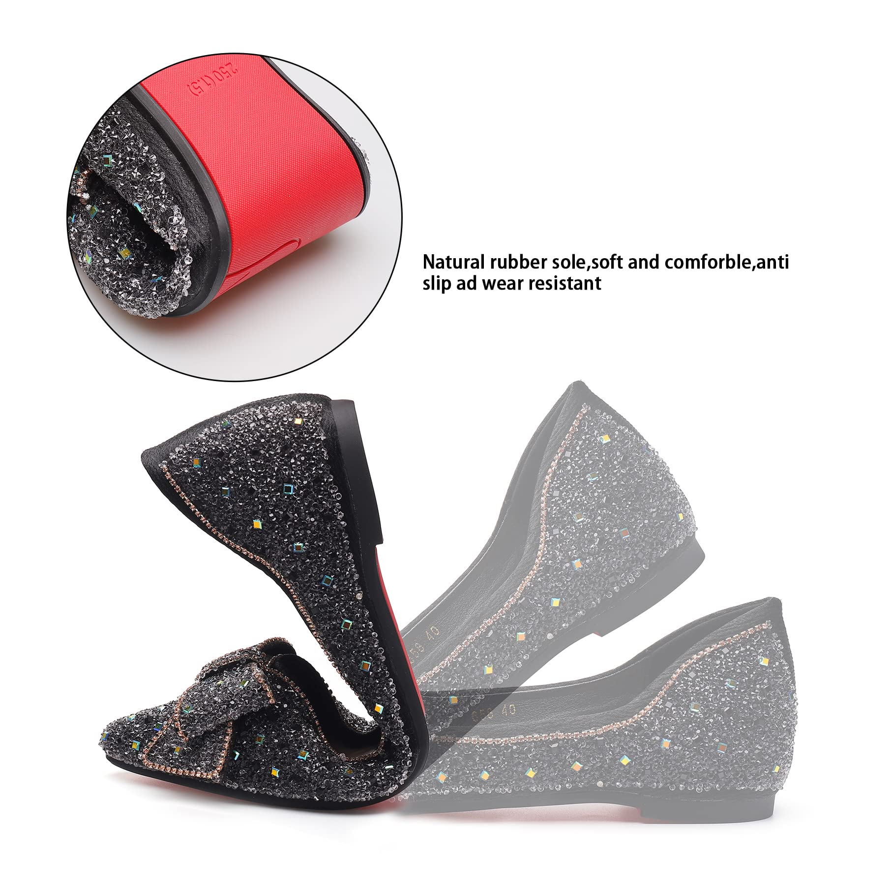 Sparkly Rhinestone Pointed Toe Ballet Flats for Women - Glitter Flower Wedding Dress Shoes Comfortable for Bridal Party, Prom & Evening Events