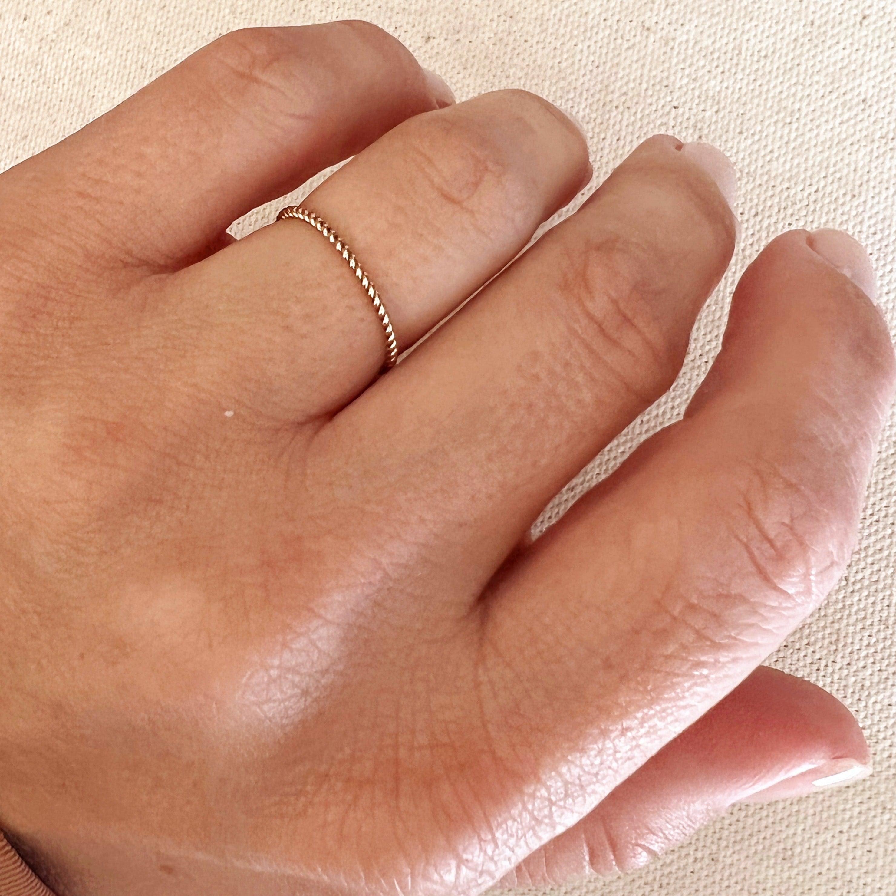 14K Gold Filled 1mm Twisted Stackable Ring - Dainty Minimalist Jewelry for Women, Perfect for Layering & Everyday Wear