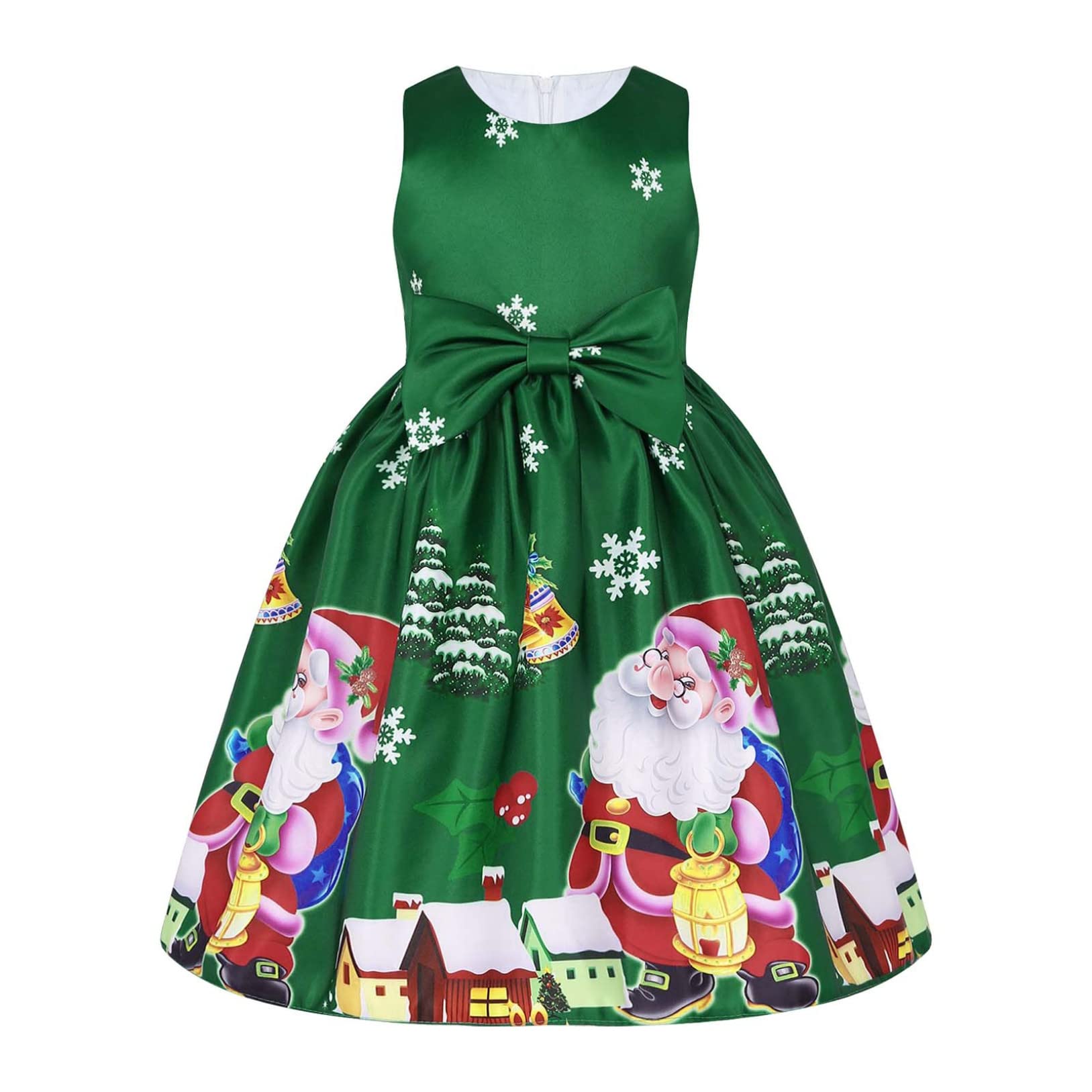 Hularka Girls Christmas Santa Claus Printed Sleeveless Princess Dress for Holiday Party, Wedding, and Festive Occasions - Perfect for Christmas Photos, Pageants, and Special Events