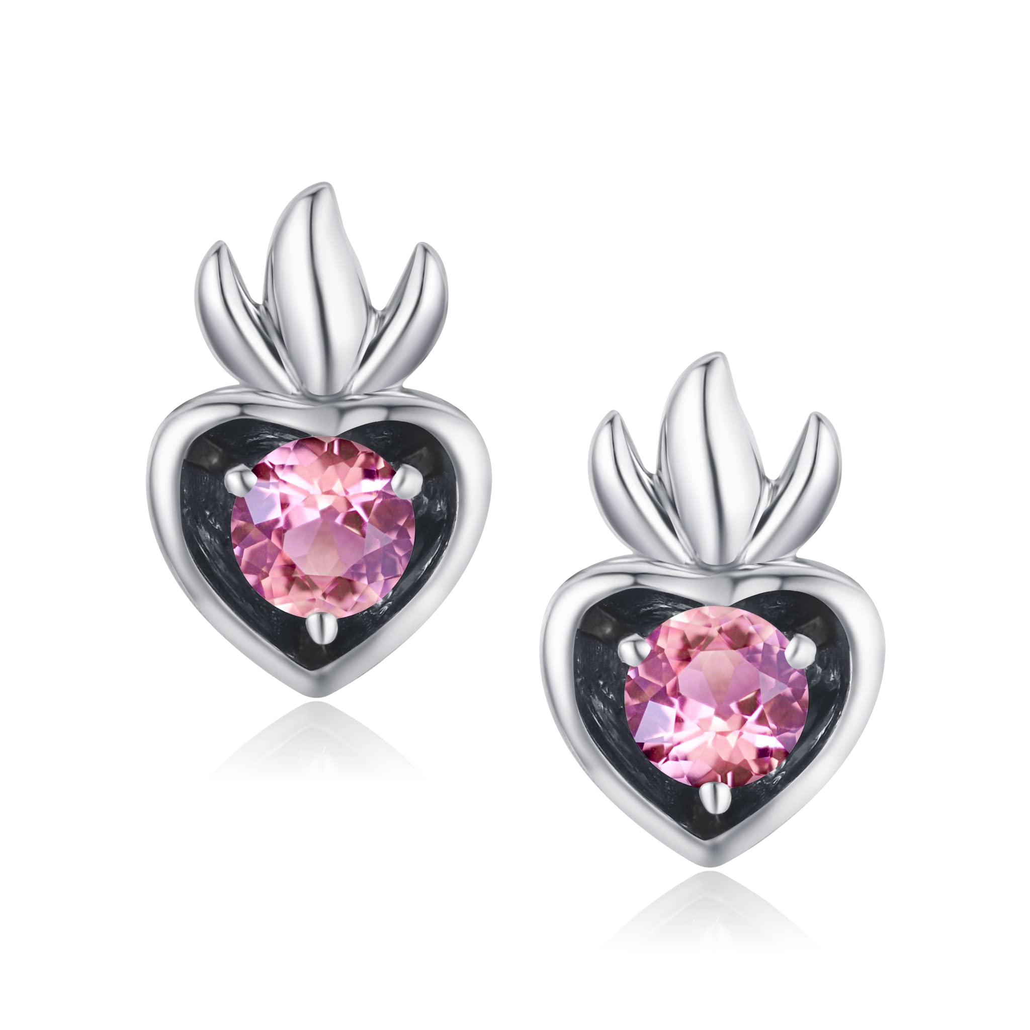 Pink Sapphire Heart Stud Earrings - 14K Gold Dainty Stackable Small Earrings - September Birthstone Jewelry - Tiny Everyday Stacking Earrings for Multiple Piercings | Perfect for Daily Wear, Gifts & Special Occasions