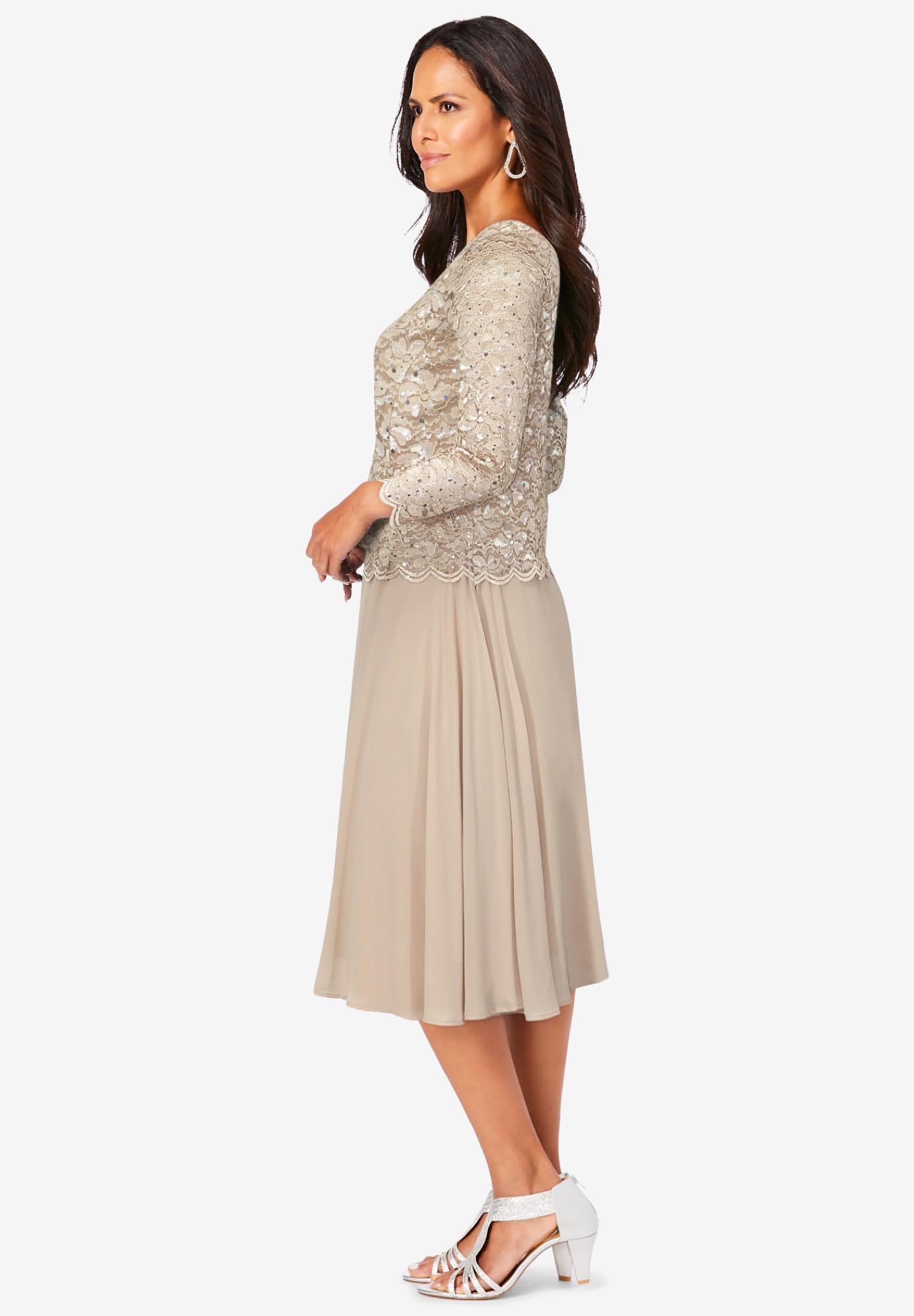 Romantic Women's Plus Size Embellished Lace & Chiffon Dress - Elegant Formal Evening Gown for Weddings, Parties & Special Occasions