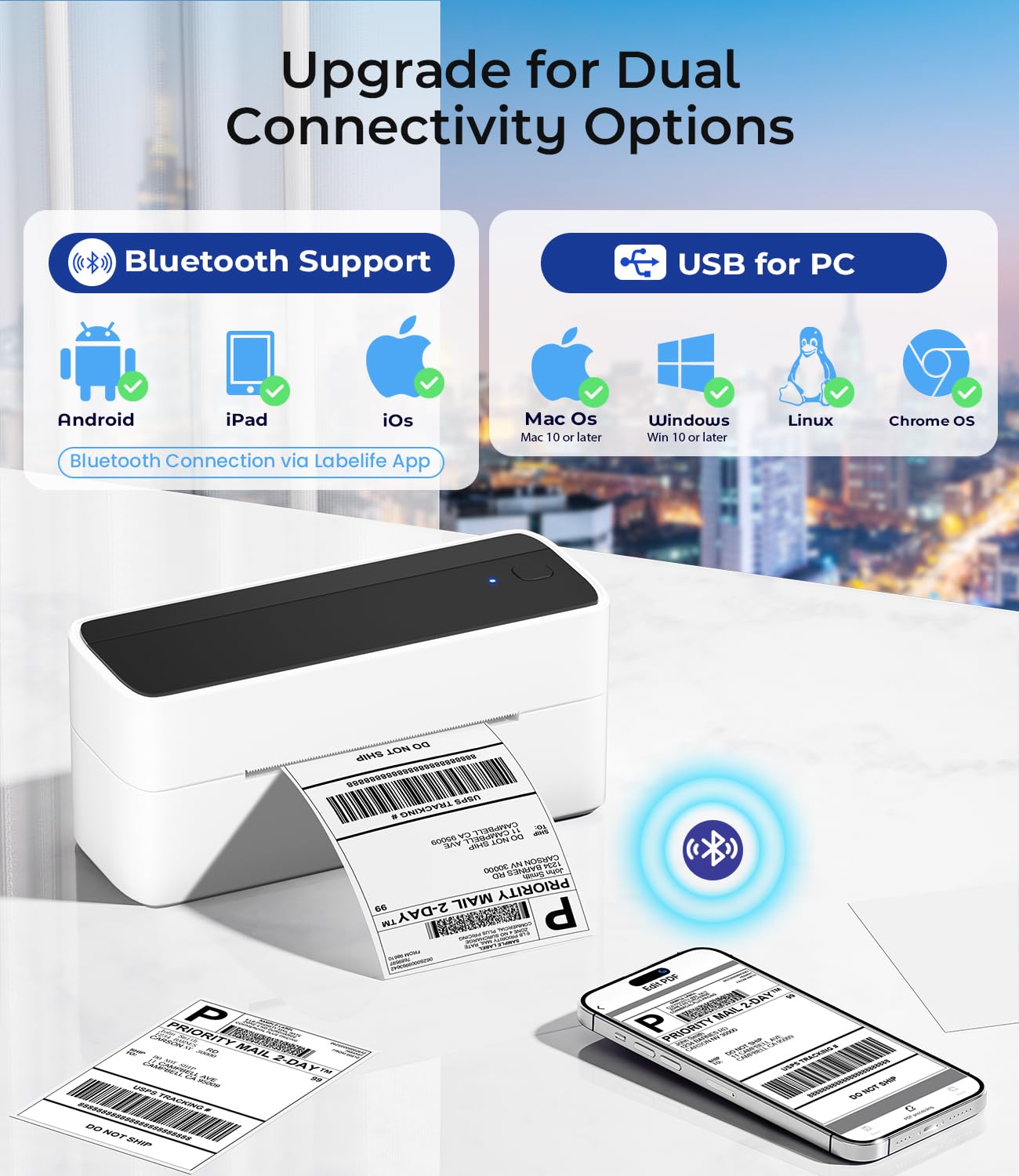 Phomemo PM241BT 4x6 Bluetooth Thermal Label Printer for Shipping, Barcode, Amazon, DHL, FedEx, UPS - Wireless Label Maker for Home Office, Small Business & E-commerce Packaging