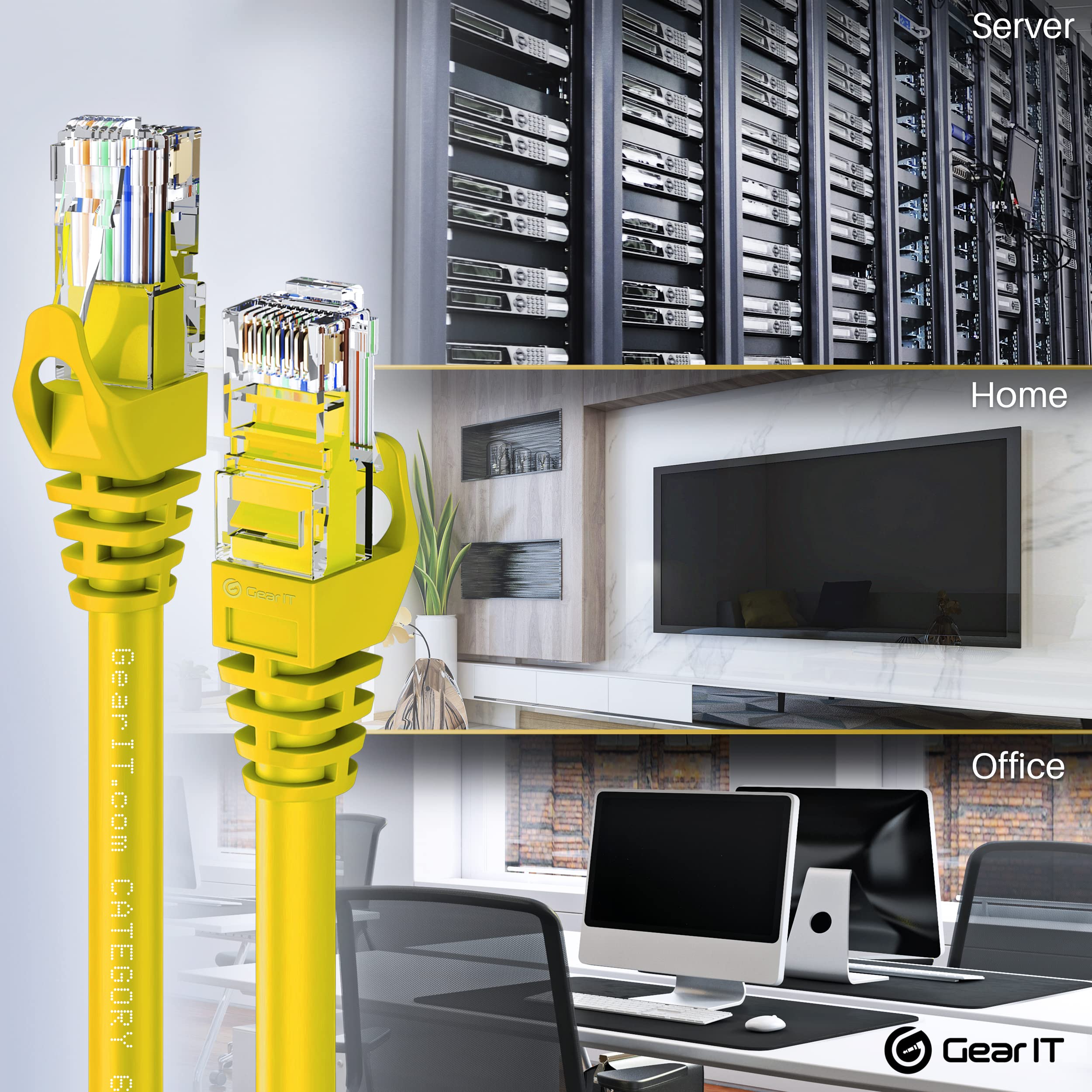 GearIT 2 ft Cat6 Ethernet Cable - Yellow, High-Speed Network Patch Cord, RJ45 Internet Cable for Gaming, Streaming & Home Office Use