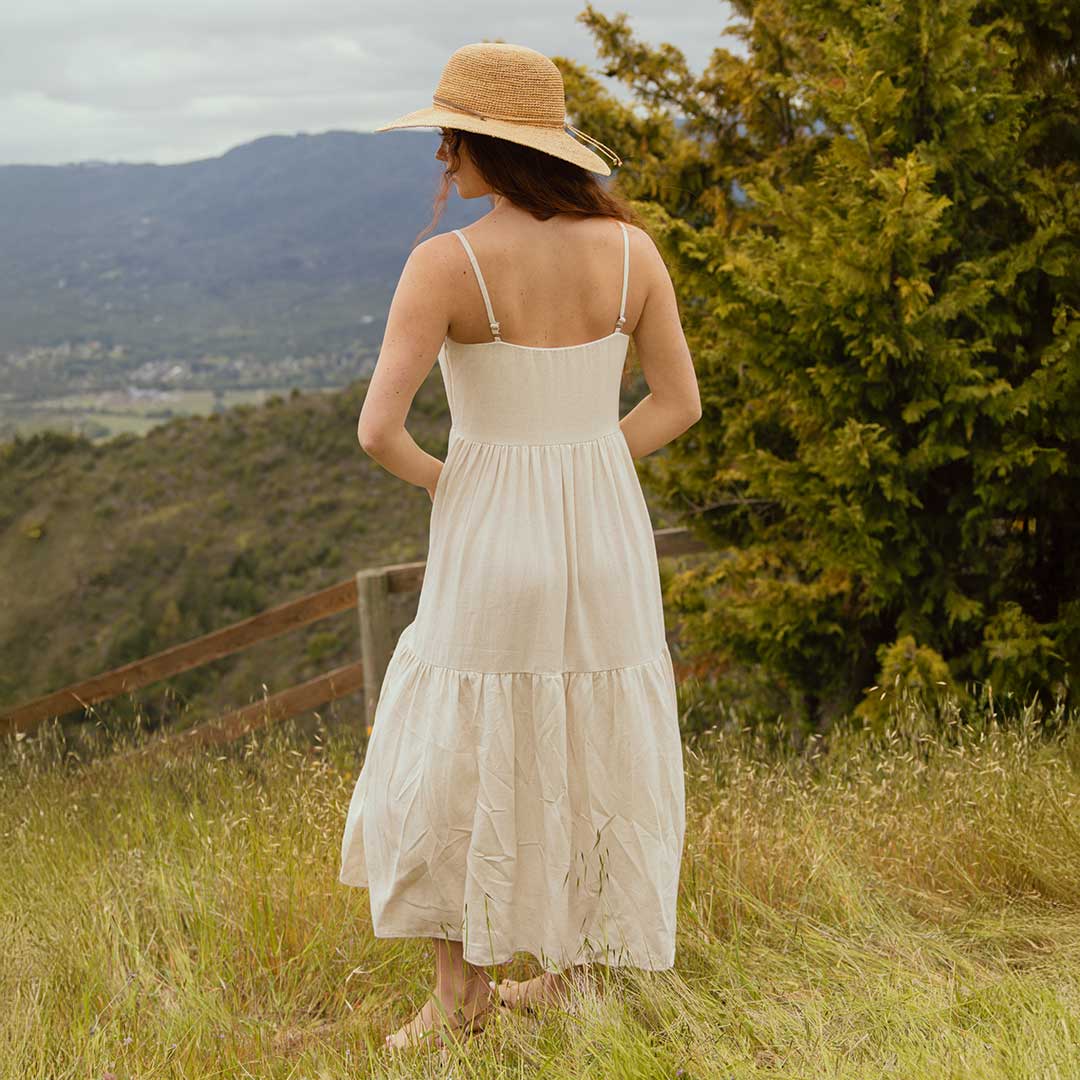 Elegant Cabo Midi Dress in Sand Color - Perfect for Beach Vacations, Summer Parties & Casual Outings