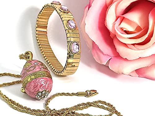 pink diamond faberge egg necklace set