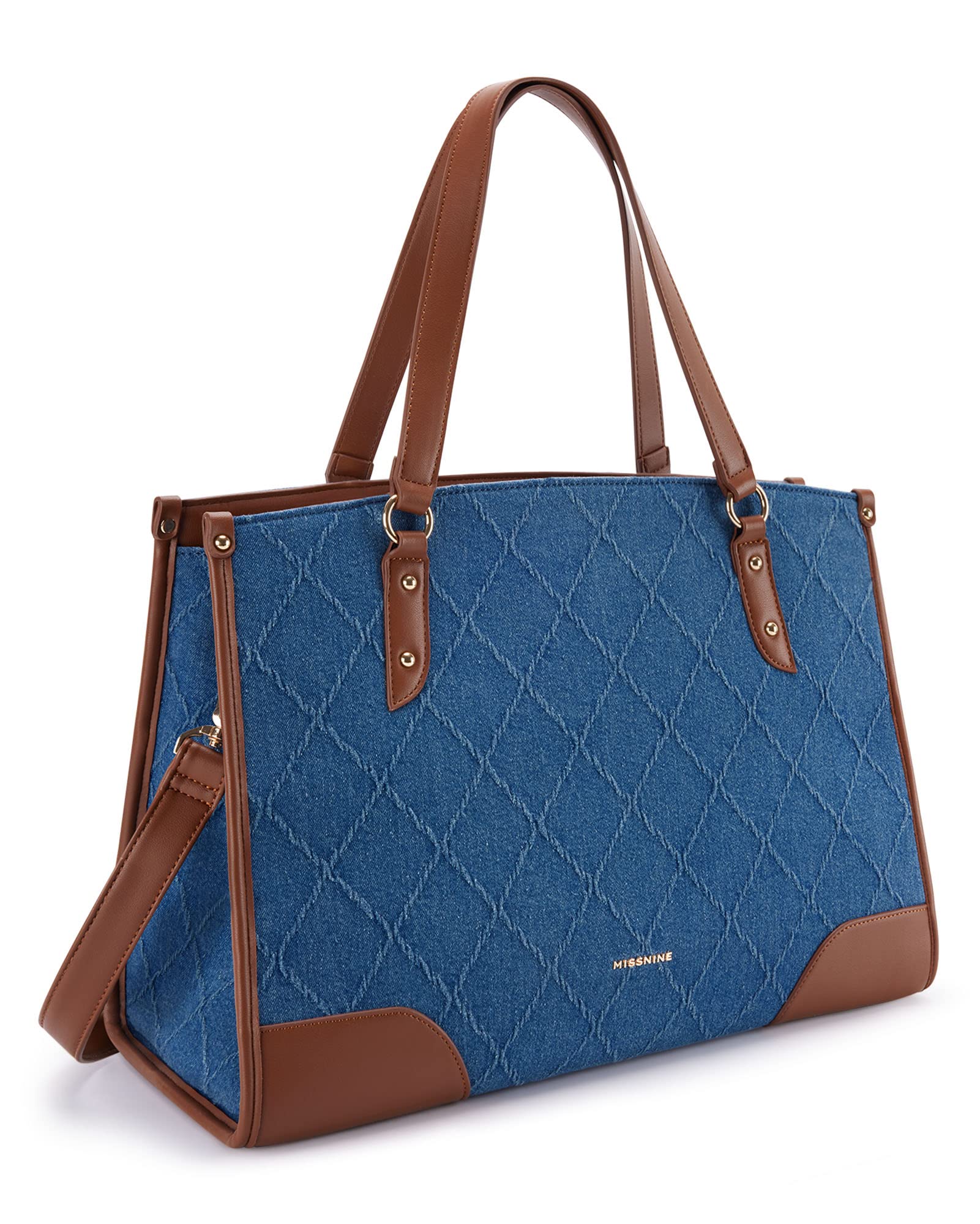 Missnine Women's Denim Tote Bag - 15.6 Inch Casual Work Shoulder Bag for Office, Business & Teacher Use | Perfect for Daily Commute, Laptop Carry & Professional Work Essentials