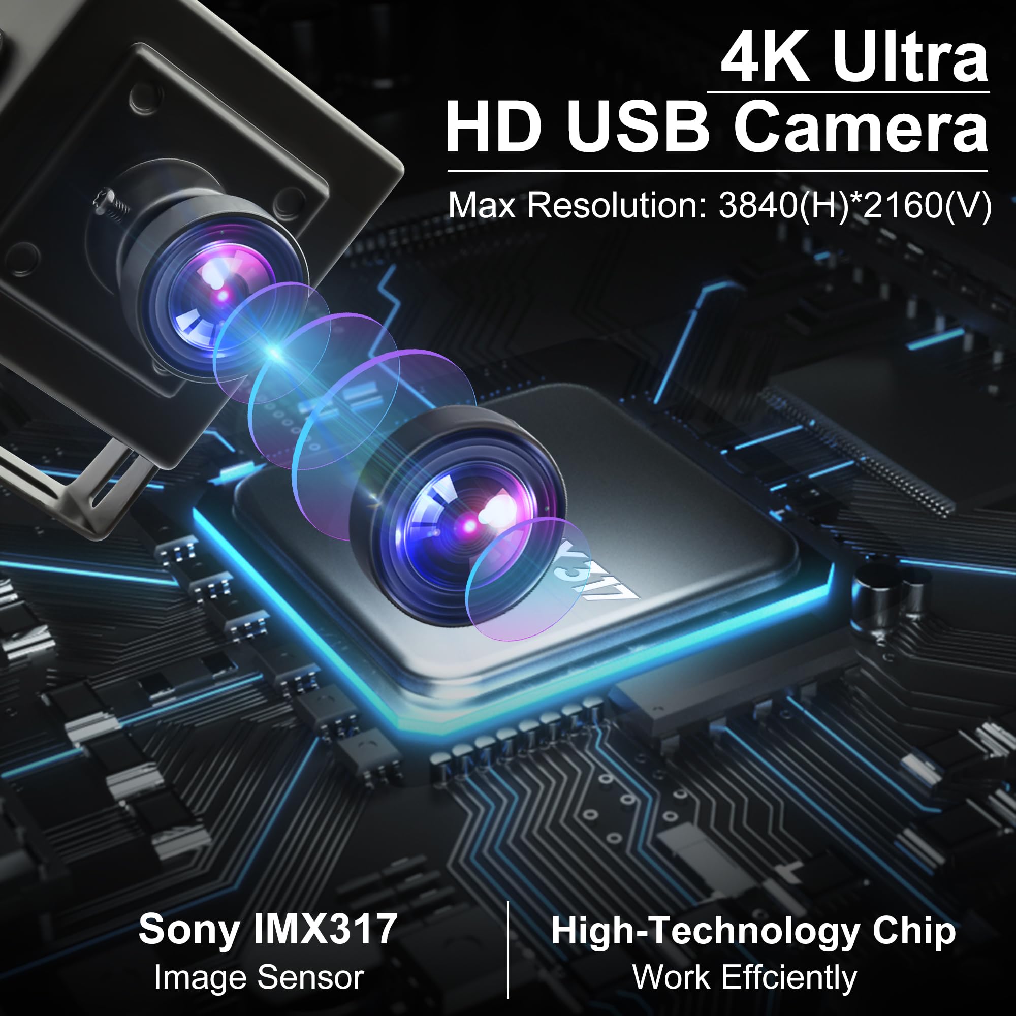 4K Ultra HD Webcam 2160P with IMX317 Sensor - Plug & Play USB Camera for Streaming, Video Calls & Conferencing (30 FPS) - Compatible with Windows, Mac, Linux PCs & Laptops - Perfect for Home Office, Remote Work, Zoom Meetings & Online Classes