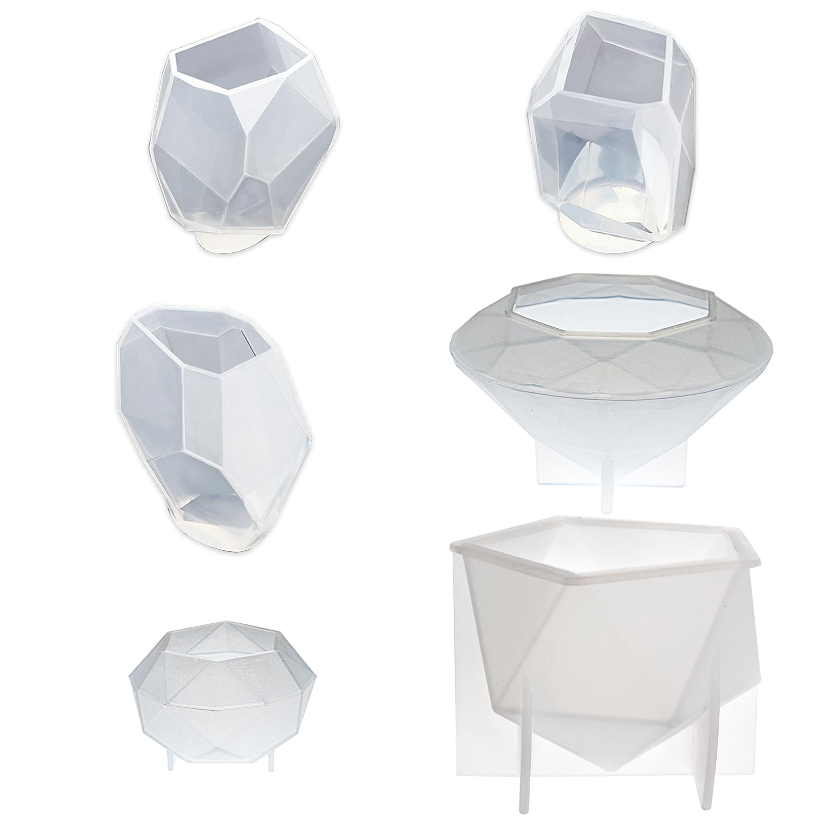 Premium 6-Pack Large Multi-Faceted Gemstone Resin Epoxy Molds for Jewelry Making, Soap Crafting, Ice Cubes, Isomalt Baking & Cabochon Candle DIY Projects - Perfect for Home Decor, Wedding Favors & Gift Making