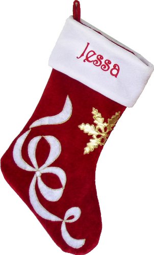 Personalized Christmas Stockings - Velvet Red Body with White Cuff & Ribbon | Holiday Decor for Fireplace Mantel, Gift Exchange & Festive Home Decor