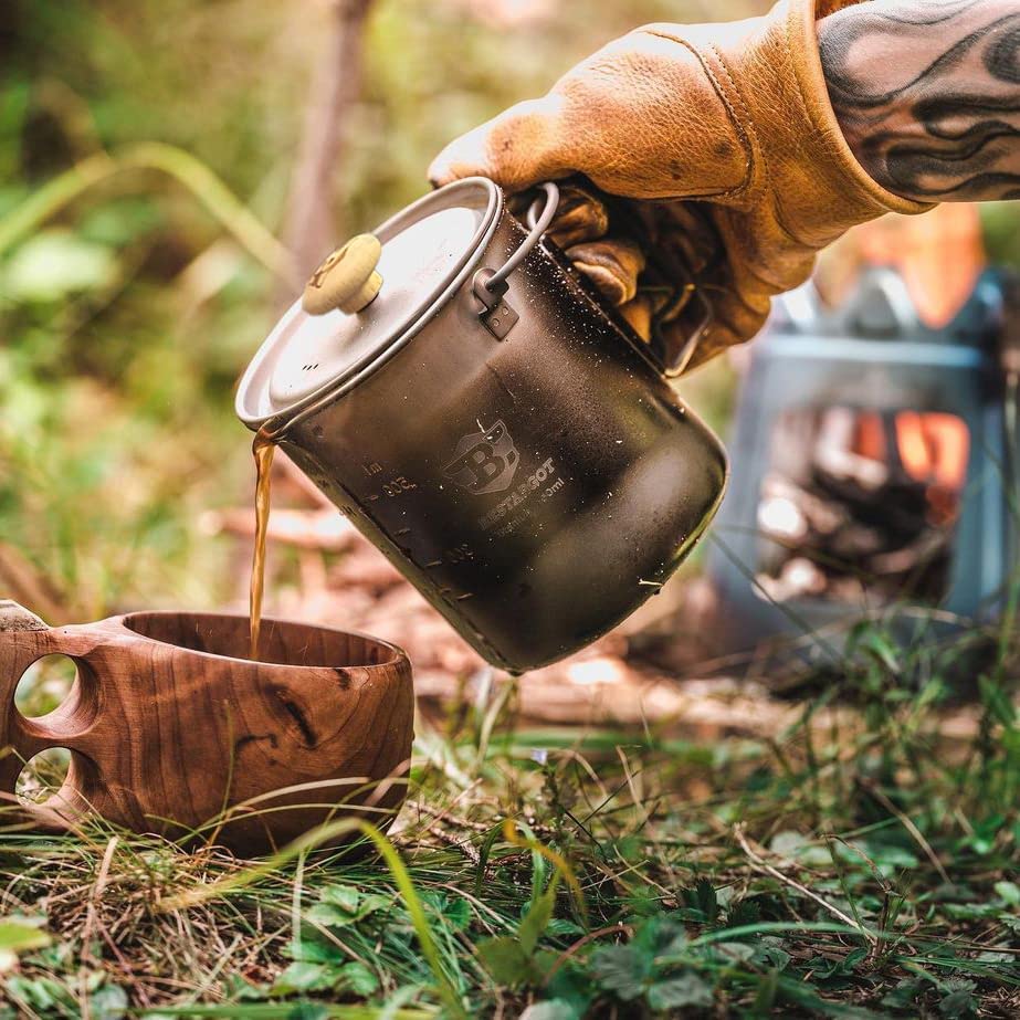 Bestargot Titanium Pot 750ml - Ultralight Portable French Press Coffee Maker & Camping Cookware | Survival Gear for Backpacking, Hiking & Outdoor Adventures | Compatible with Camp Stoves & Backpacking Burners | Perfect for Camping, Travel & Emergency Preparedness
