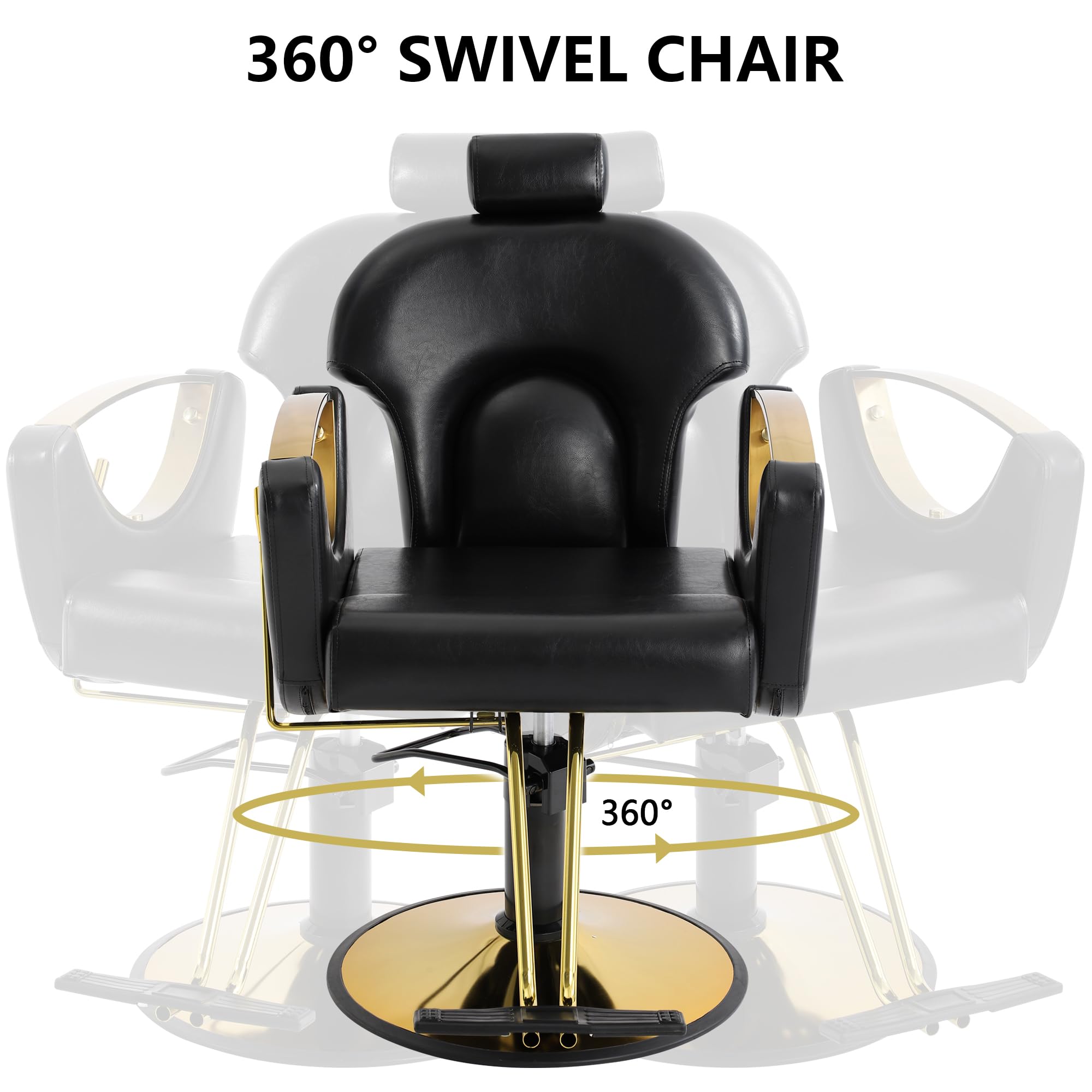 KIGOTY Professional Barber Chair - Adjustable Height Reclining Salon Chair for Hair Stylists & Tattoo Artists - Multi-Functional Shampoo & Beauty Chair - Black - Ideal for Hair Salons, Barbershops & Tattoo Studios