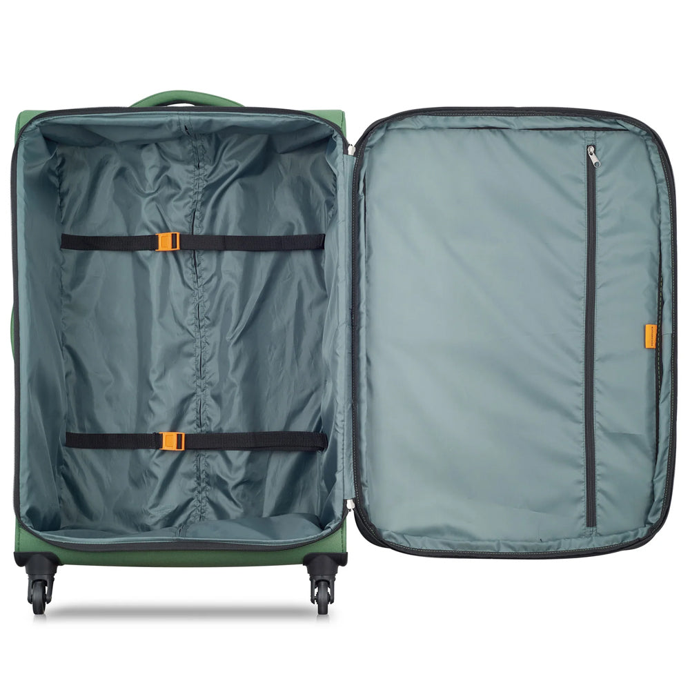 Delsey Paris Securitech Vanguard DY40038 76cm Expandable Carry-On Luggage with 4 Double Spinner Wheels - Lightweight Softside Trolley Suitcase in Green | Perfect for Business Travel & Weekend Getaways